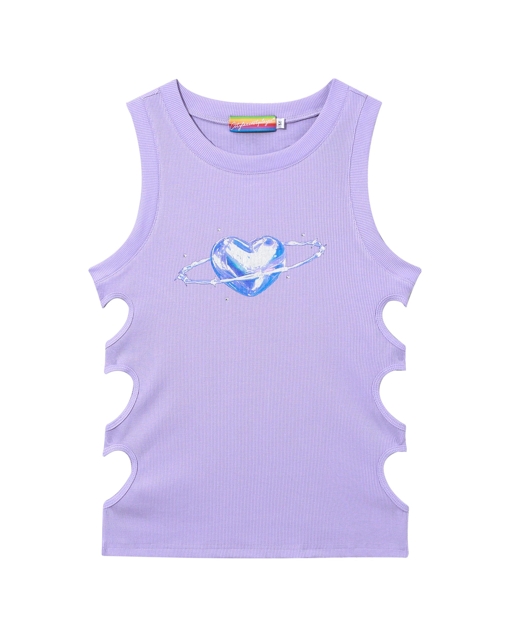 CLP Metallic Heart Slim Hollowed Tank Top Purple, premium urban and streetwear designers apparel on PROJECTISR.com, CLP
