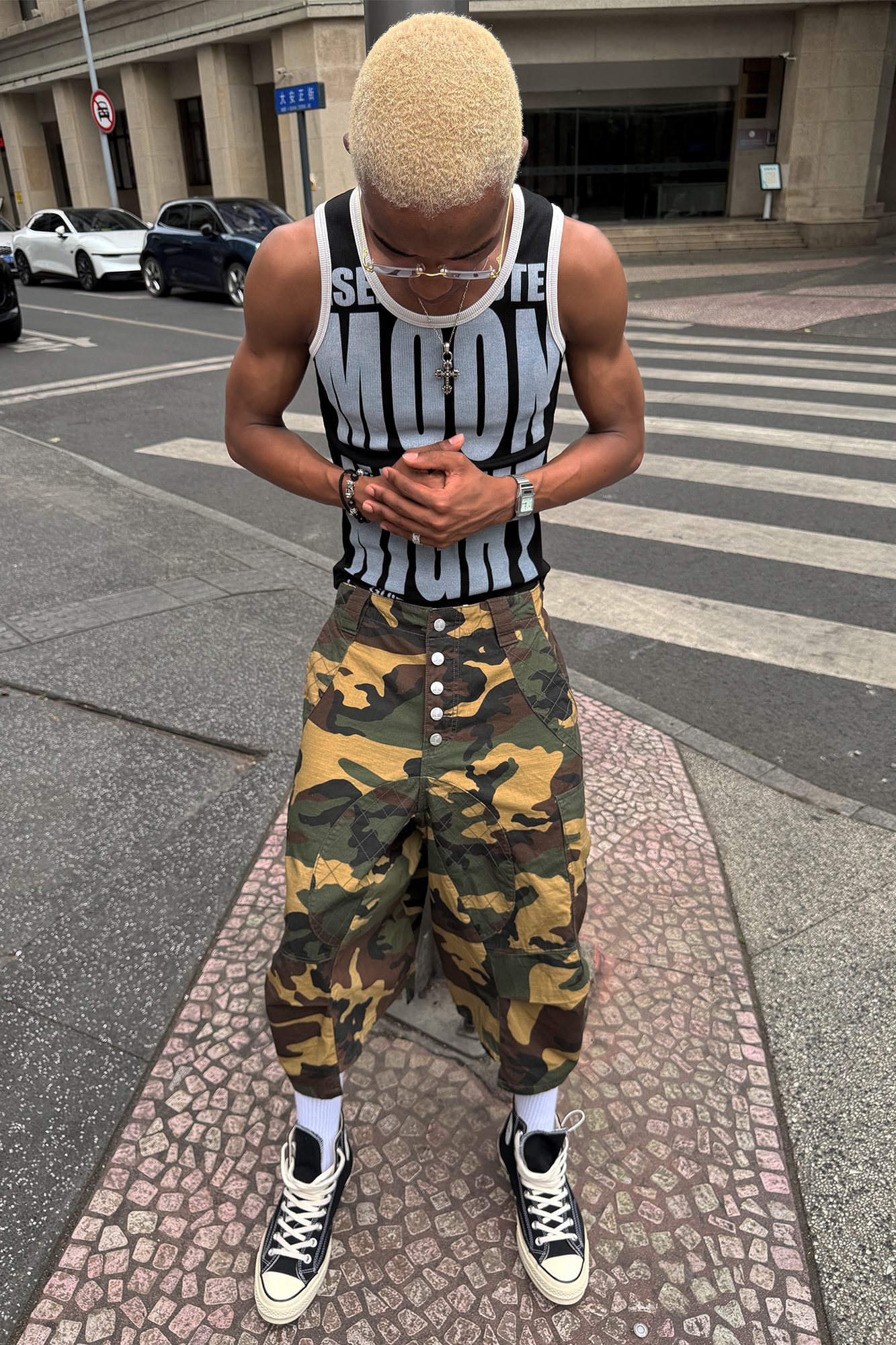 STEEPC Button-Fly Camo Quilted Cargo Shorts