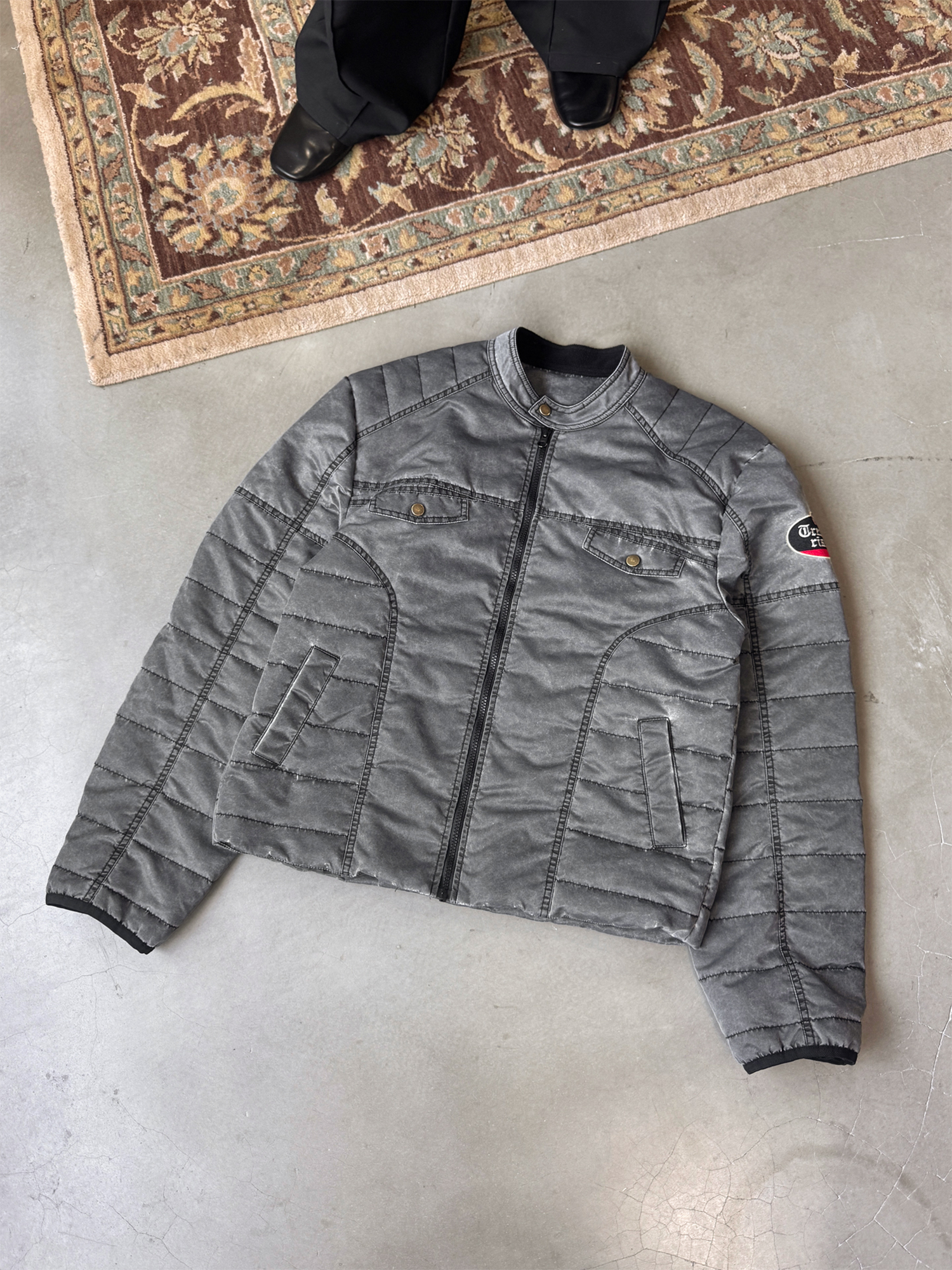 TRECLUB Washed Quilted Moto Down Jacket