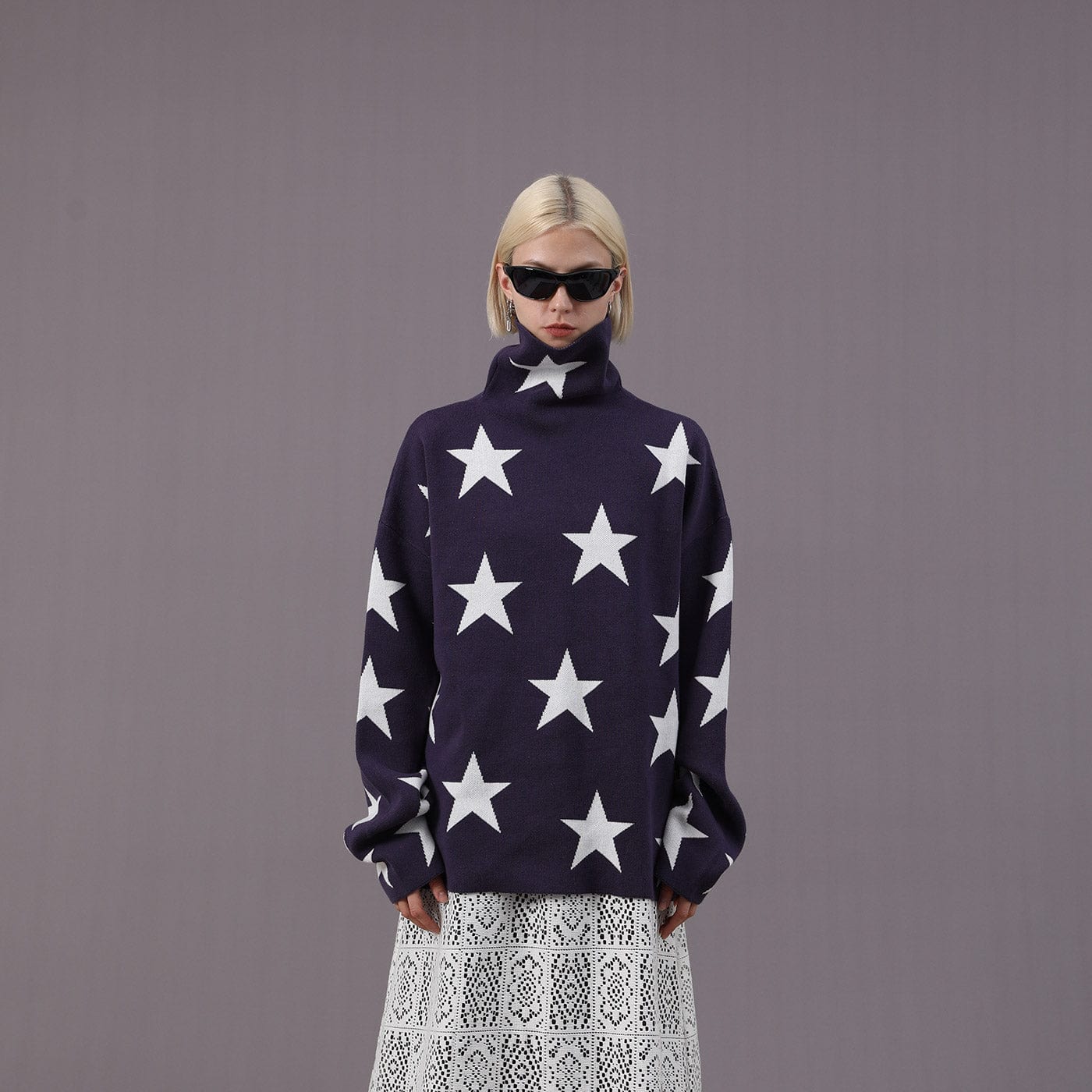 MIICHOUS Full Printed Stars Turtleneck Sweater, premium urban and streetwear designers apparel on PROJECTISR.com, Miichous