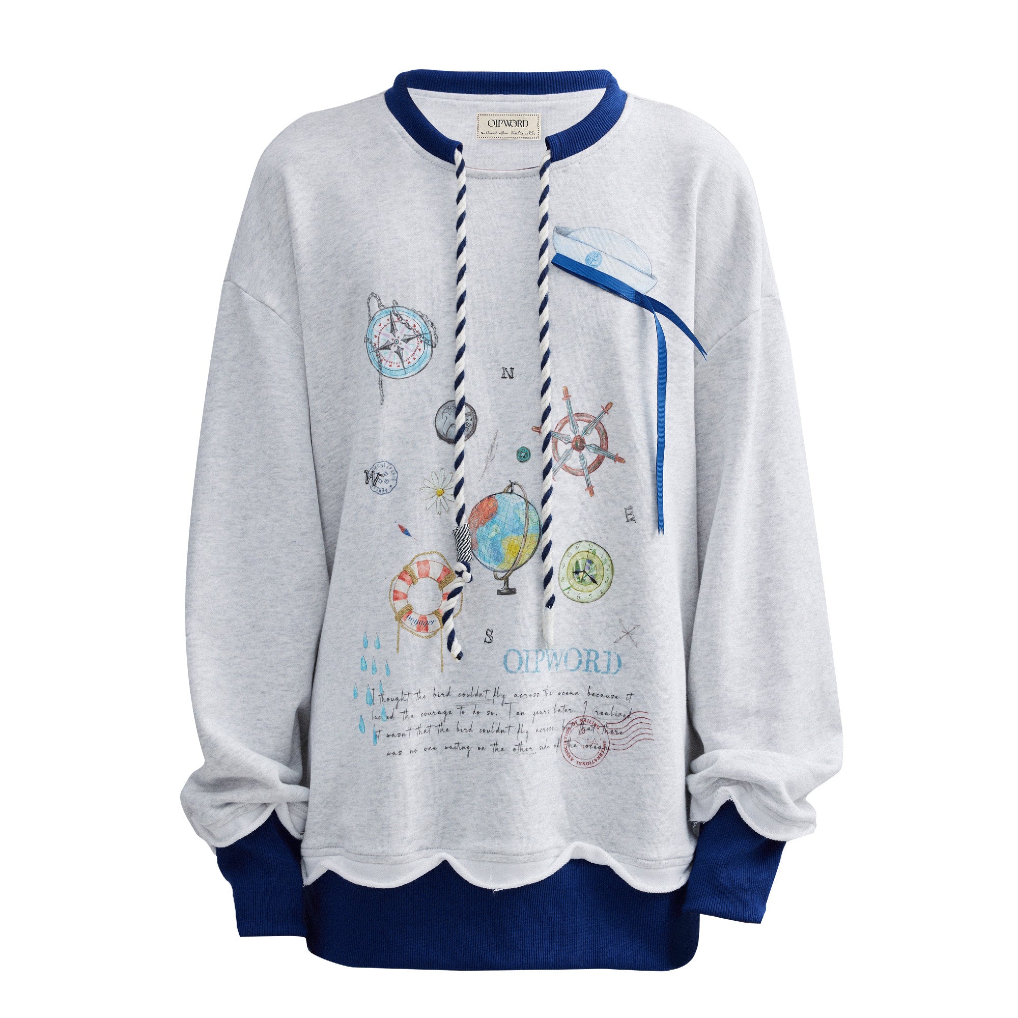 OIPWORD Voyager Graphic Scallop-Hem Sweatshirt