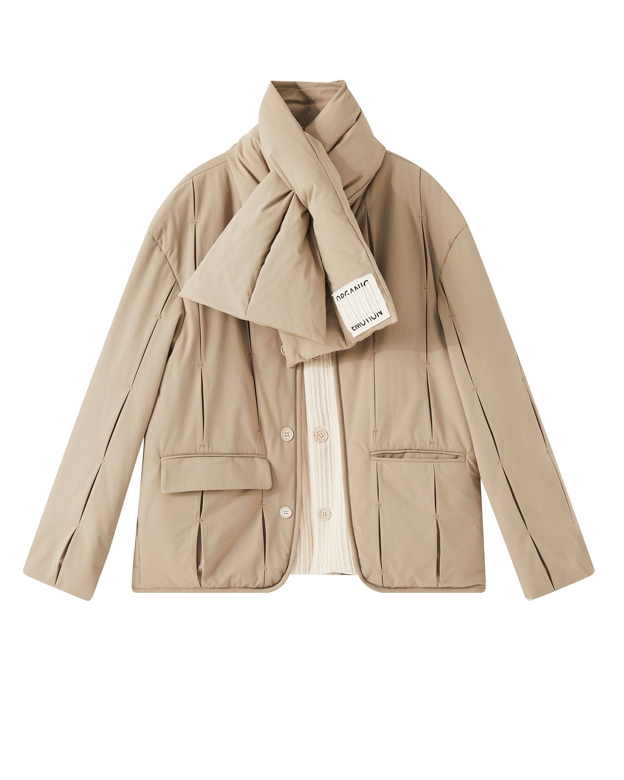 ORGANIC EMOTION Spliced Waterproof Duck Down Scarf Jacket, premium urban and streetwear designers apparel on PROJECTISR.com, ORGANIC EMOTION