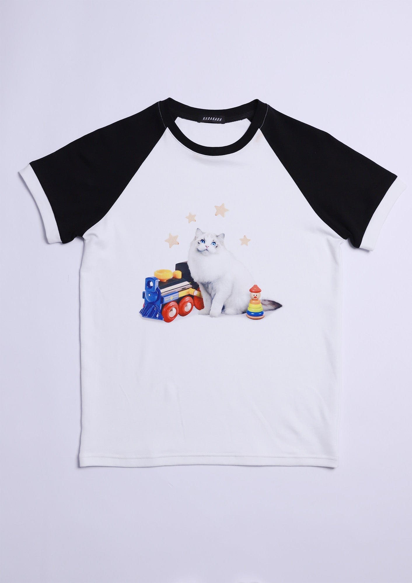 KADAKADA Essential Contrast Raglan Kitty Graphic T-Shirt, premium urban and streetwear designers apparel on PROJECTISR.com, KADAKADA