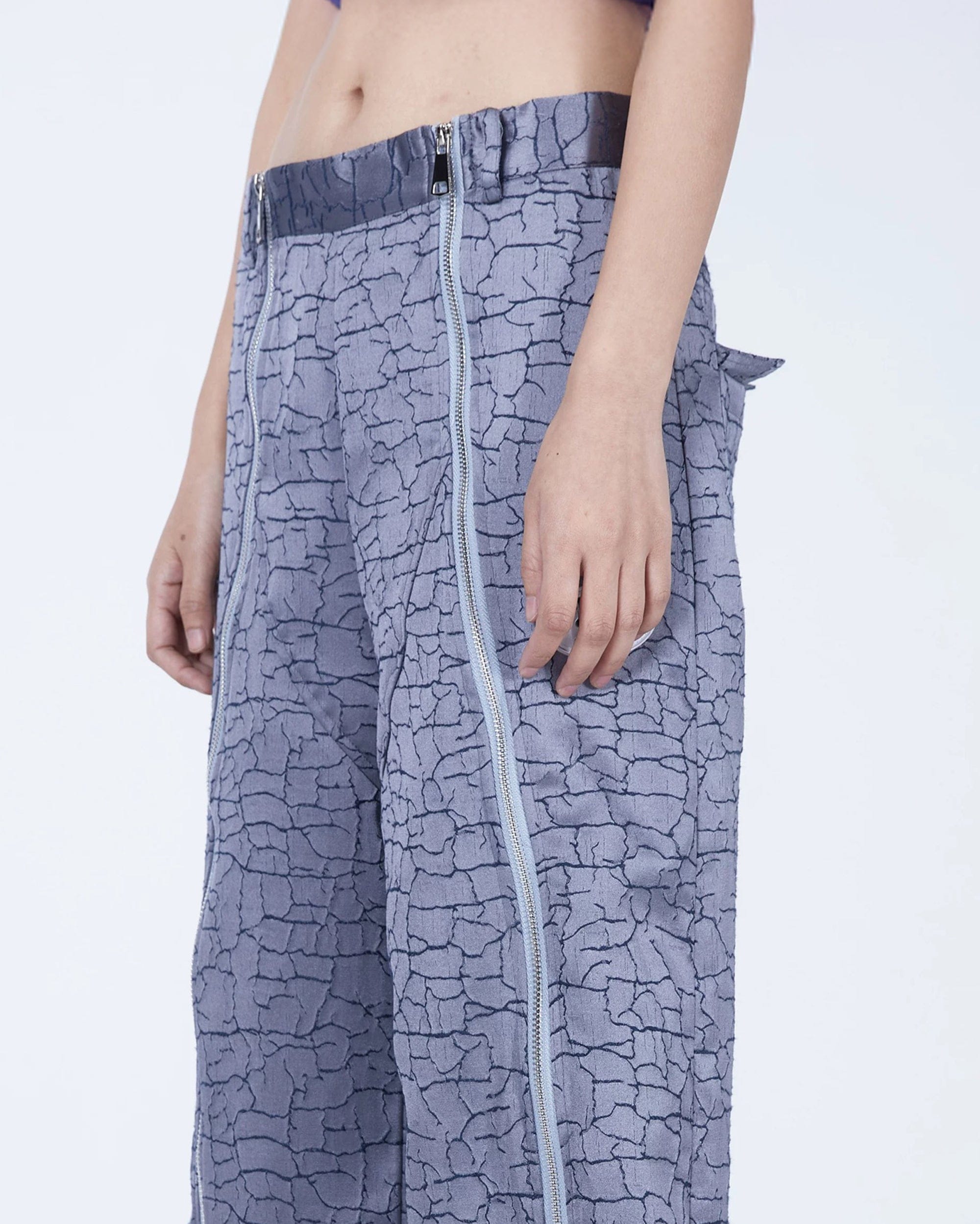 EMBRYO Deconstructed Front-Zipper Cracked Flared Pants, premium urban and streetwear designers apparel on PROJECTISR.com, EMBRYO
