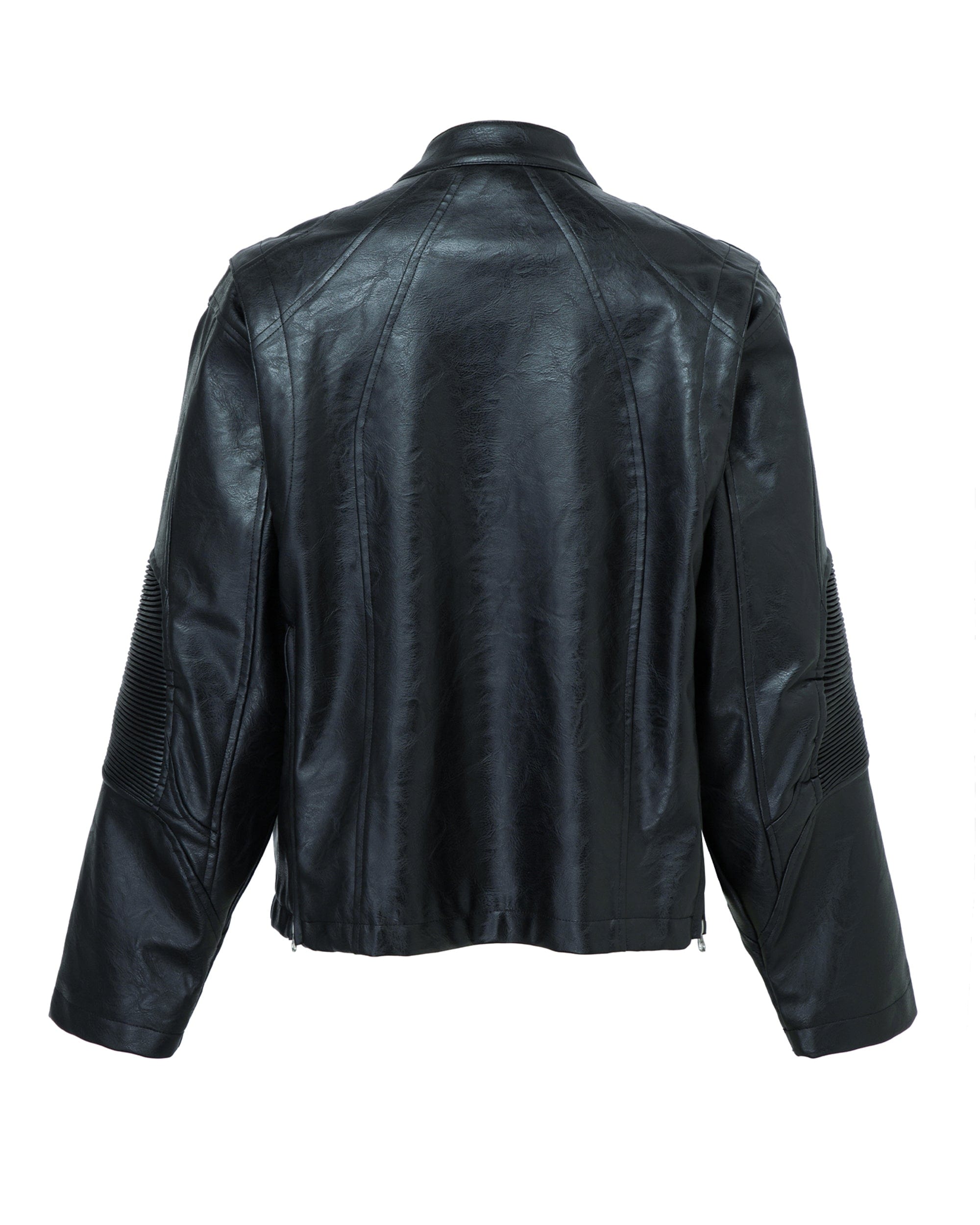 F2CE Modern Deconstructed Faux Leather Biker Jacket Black, premium urban and streetwear designers apparel on PROJECTISR.com, F2CE