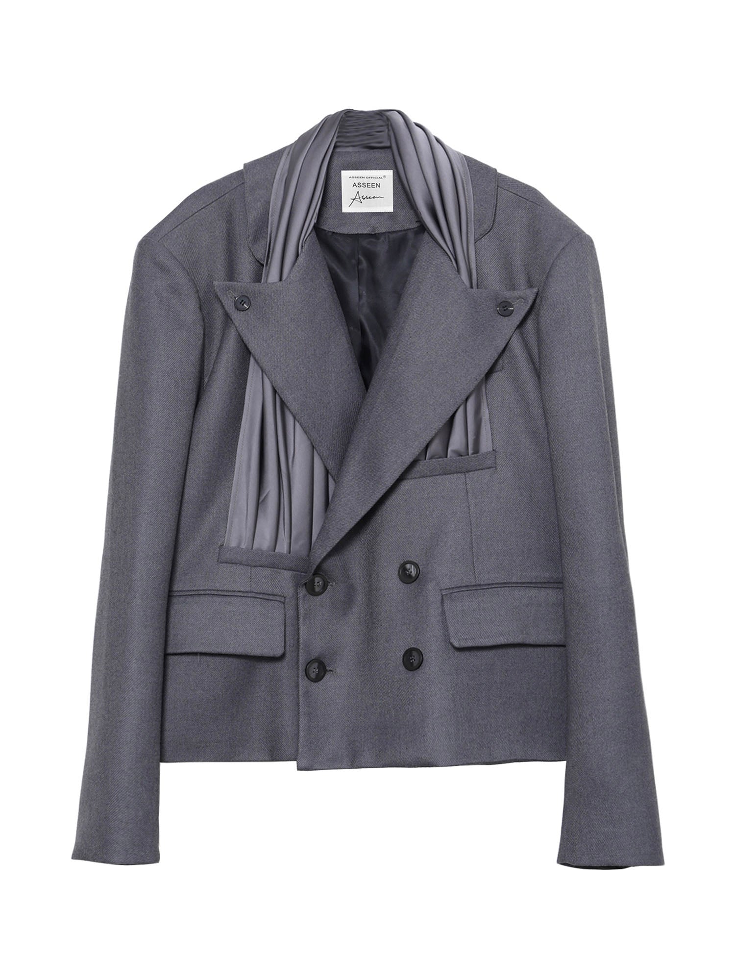 ASSEEN Pleated Panel Double-Breasted Blazer, premium urban and streetwear designers apparel on PROJECTISR.com, ASSEEN