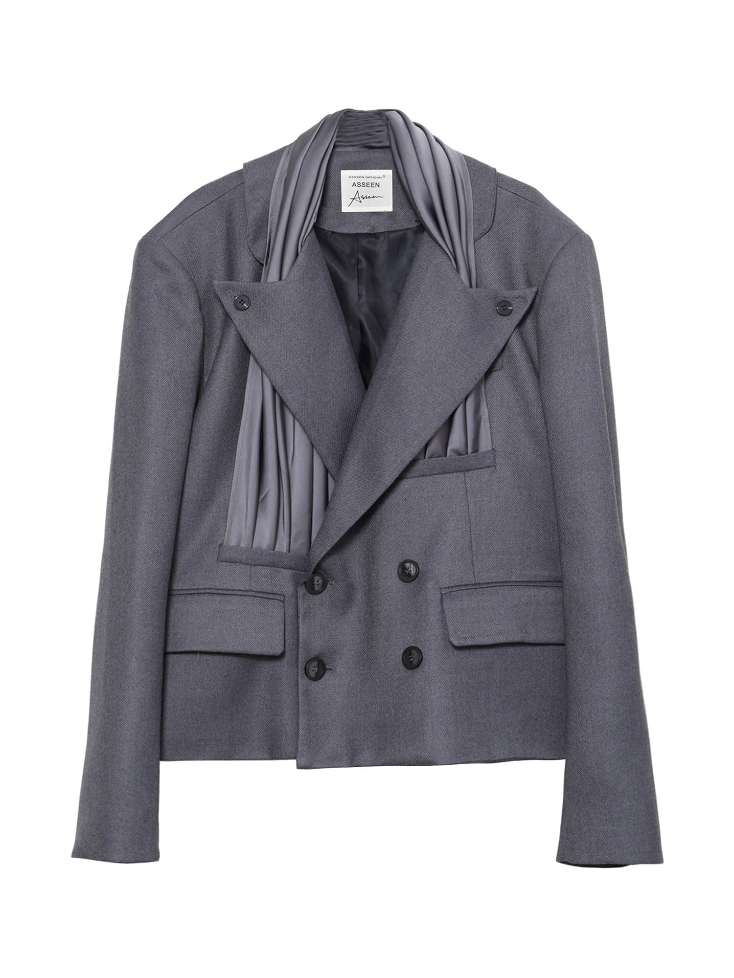 ASSEEN Pleated Panel Double-Breasted Blazer, premium urban and streetwear designers apparel on PROJECTISR.com, ASSEEN