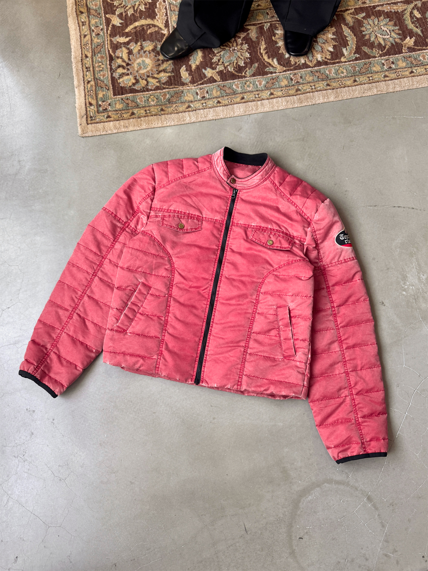 TRECLUB Washed Quilted Moto Down Jacket