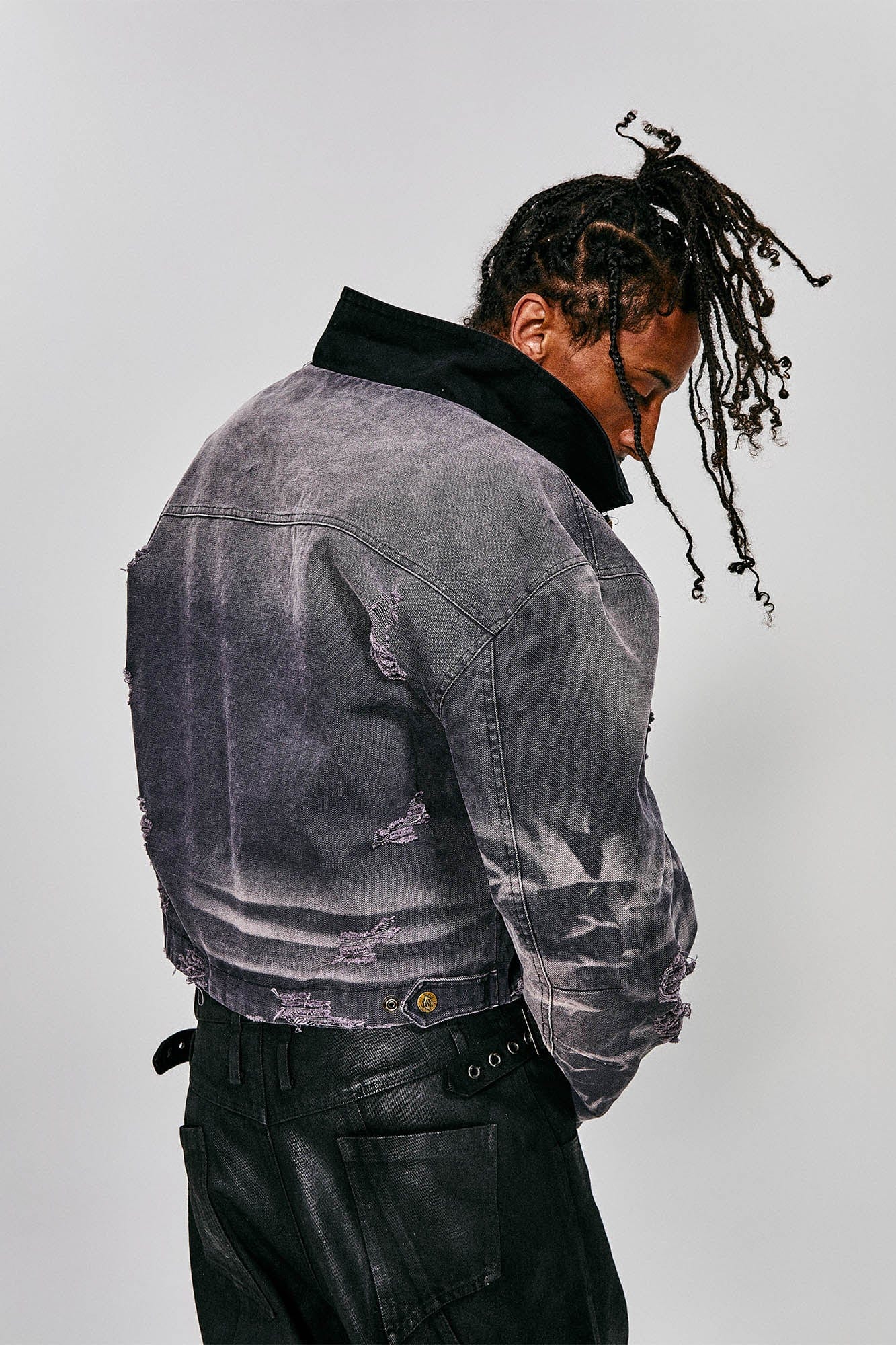 FLYERRER Distressed Curved Spliced Jacket Grey, premium urban and streetwear designers apparel on PROJECTISR.com, FLYERRER