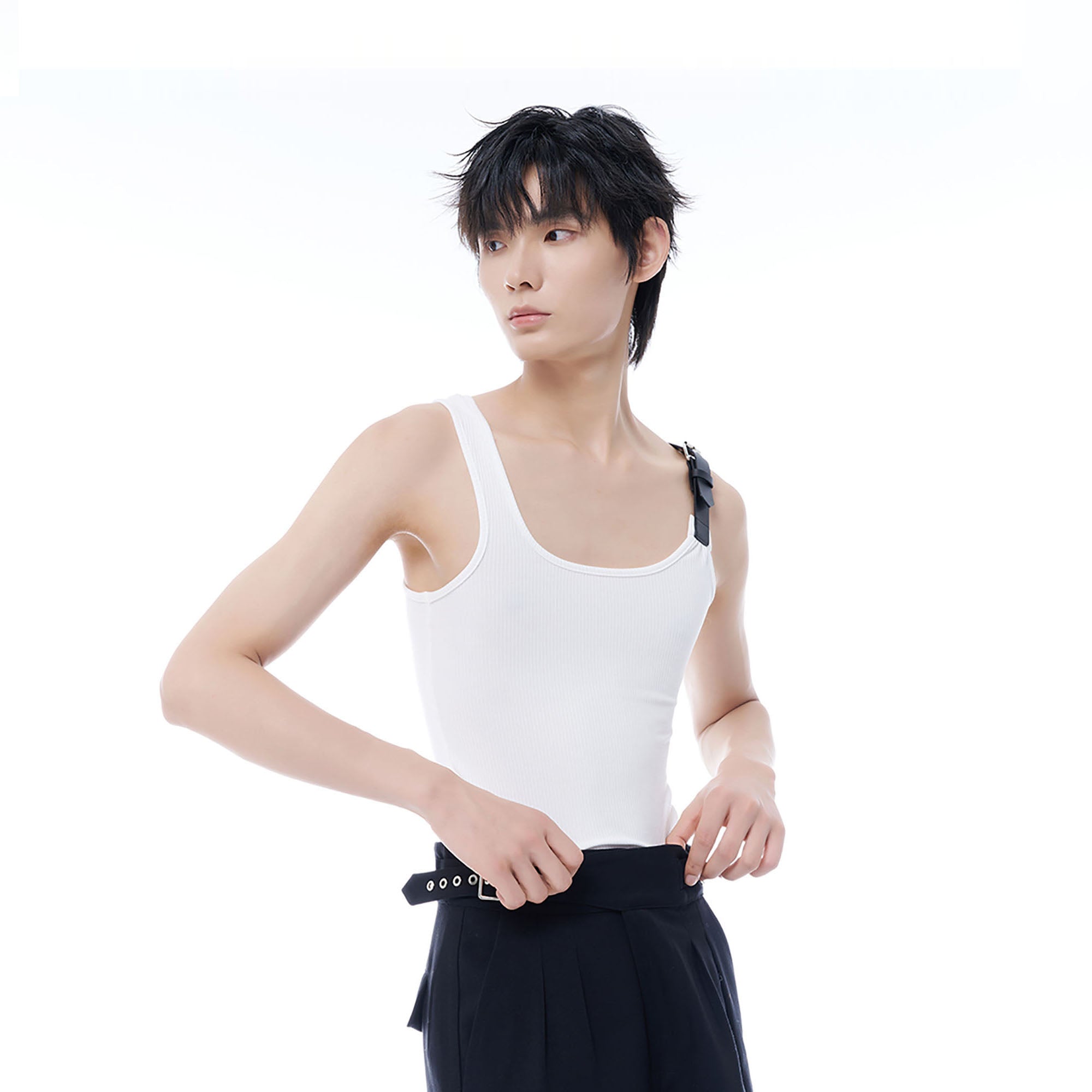 TUIMU Buckle Strap Ribbed Tank Top, premium urban and streetwear designers apparel on PROJECTISR.com, TUIMU