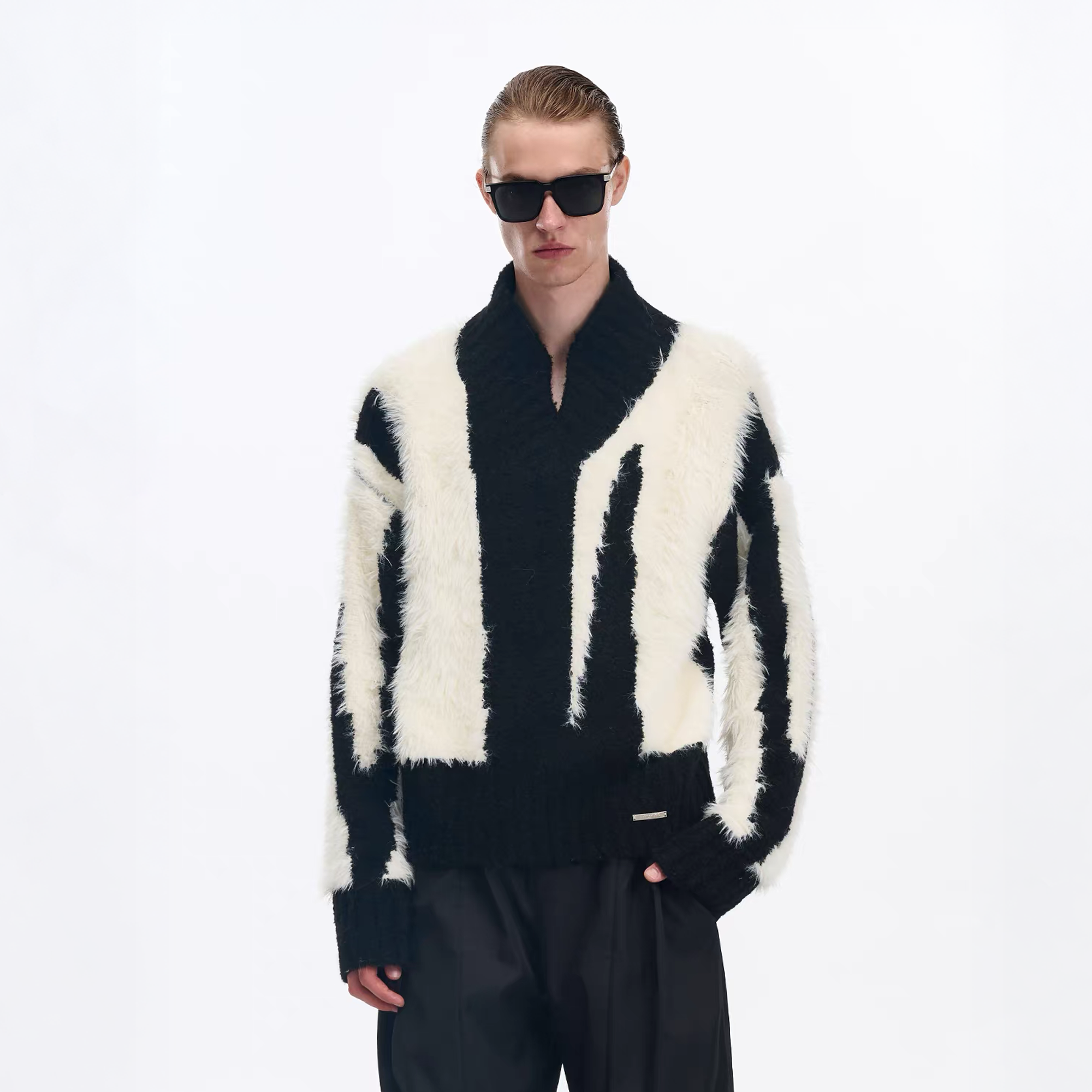 TIWILLTANG Fuzzy Faux-Mink Contrast Sweater, premium urban and streetwear designers apparel on PROJECTISR.com, TIWILLTANG