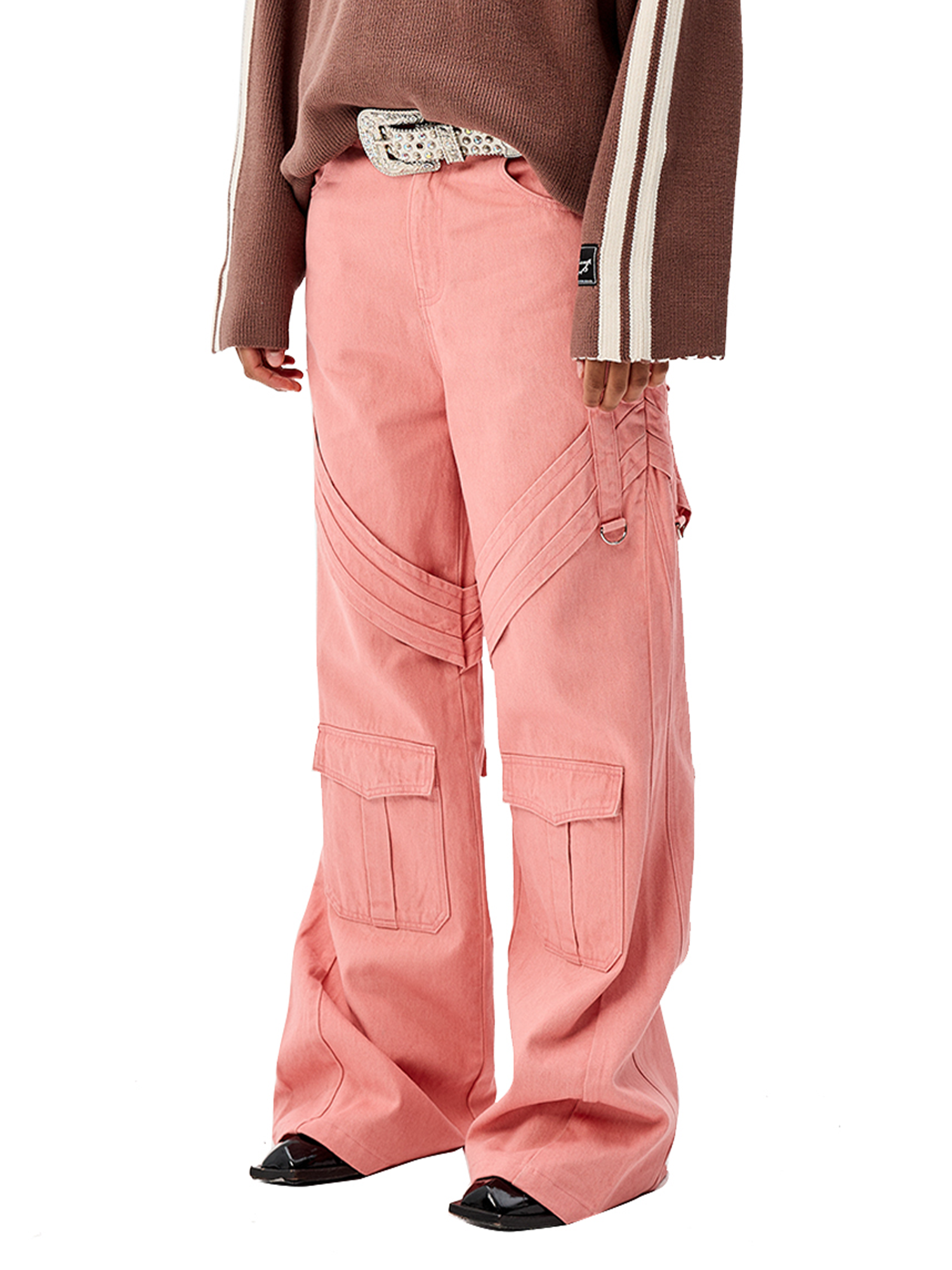 CYCYCY Tie Detail Multi-Pocket Cargo Jeans