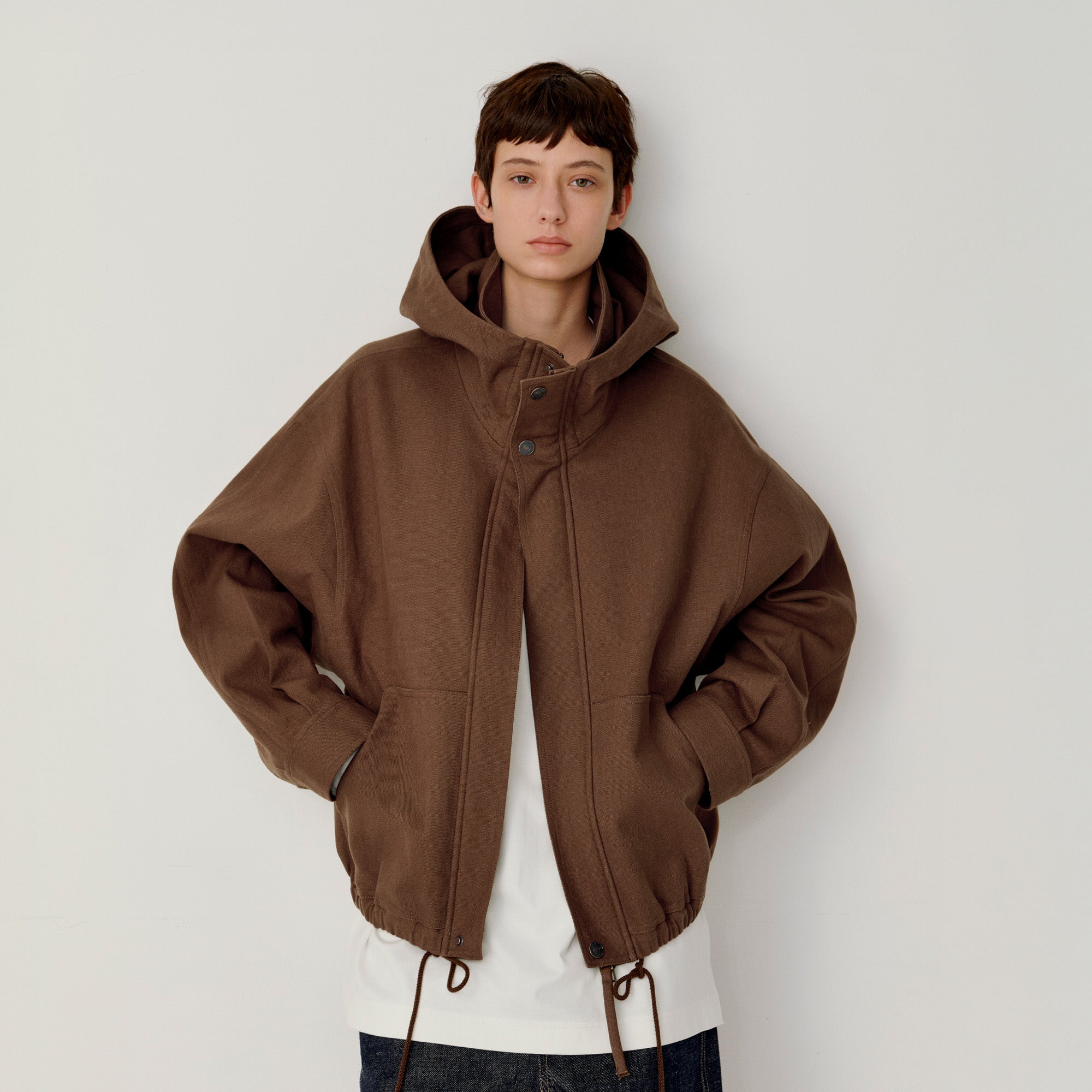 OPICLOTH Stand-Collar Drawstring Utility Hooded Jacket