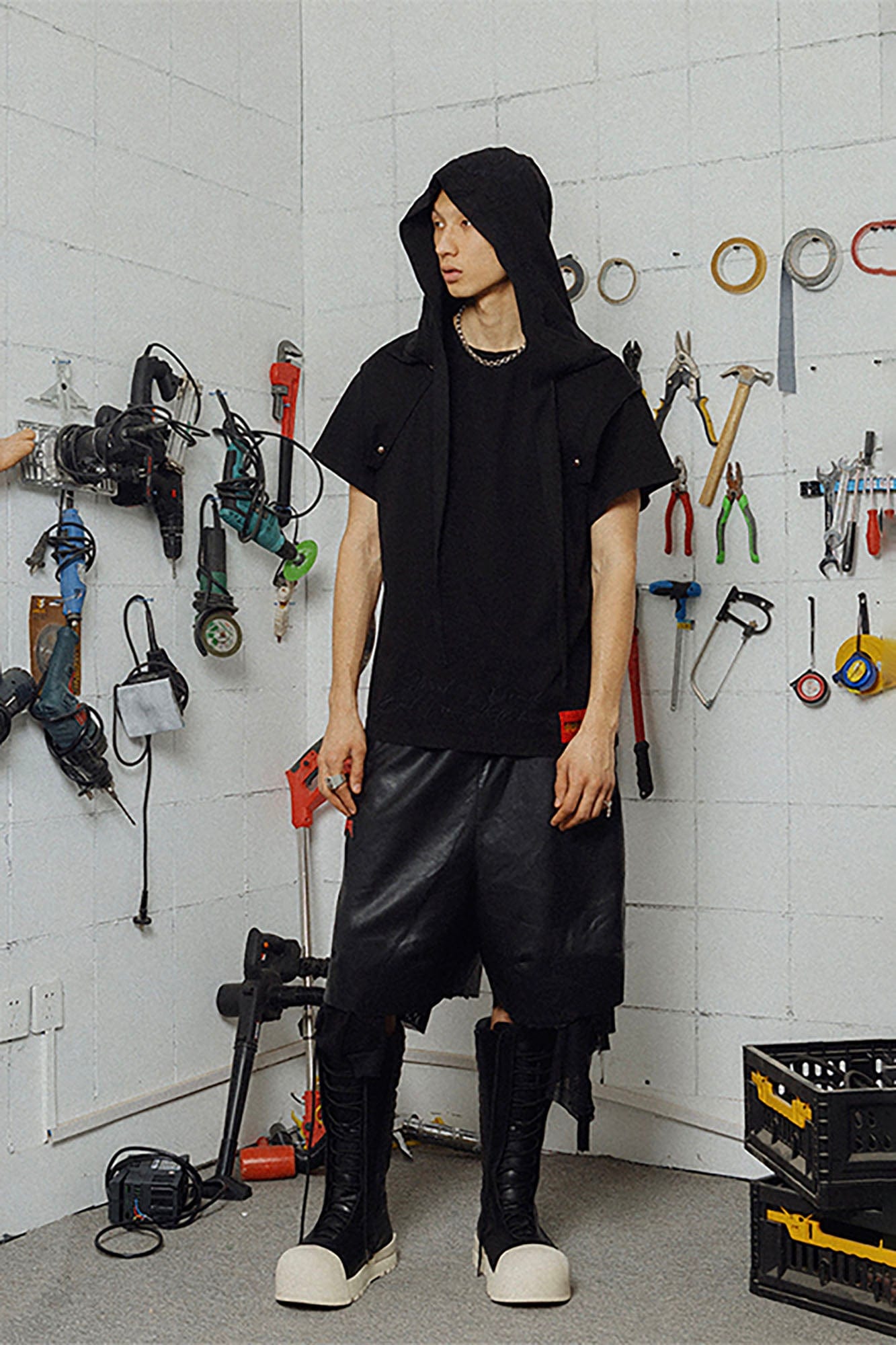 FVVO Distressed Snap-Shoulder Hooded T-Shirt, premium urban and streetwear designers apparel on PROJECTISR.com, FVVO
