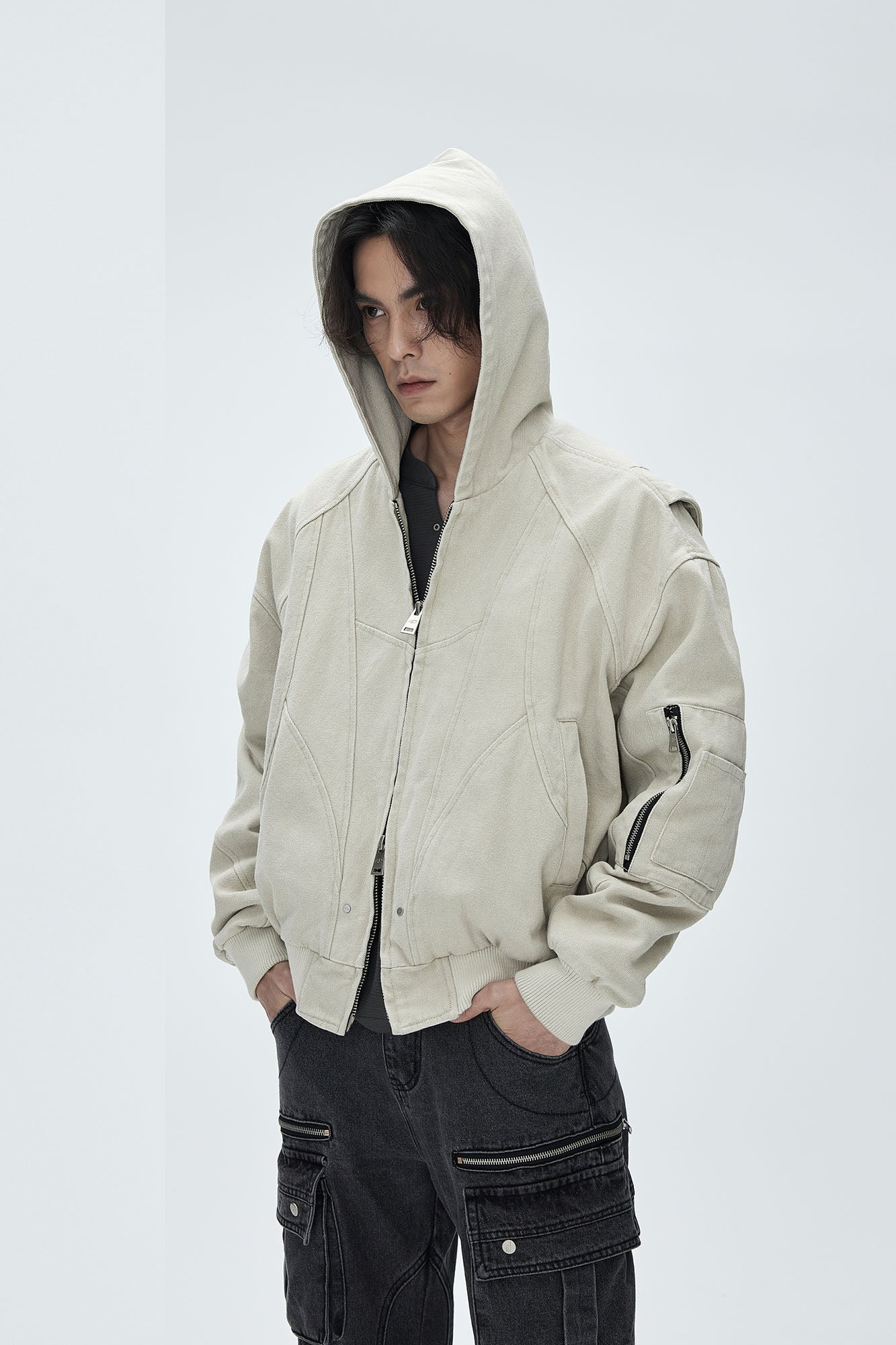 CATSSTAC Deconstructed Paneled Washed Hooded Jacket, premium urban and streetwear designers apparel on PROJECTISR.com, CATSSTAC