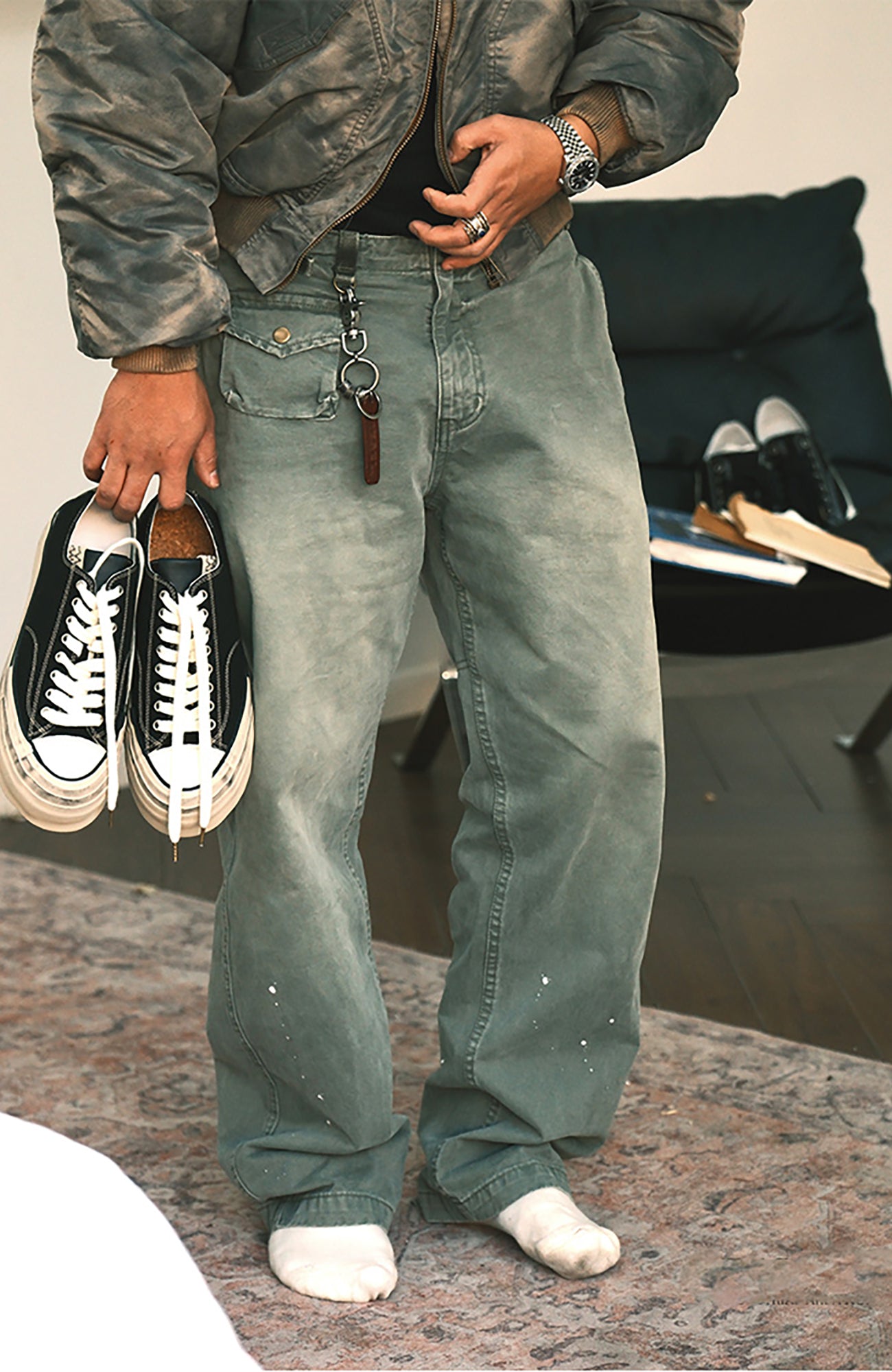 NEIGBORL Washed Paint Splatter Cargo Pants, premium urban and streetwear designers apparel on PROJECTISR.com, NEIGBORL
