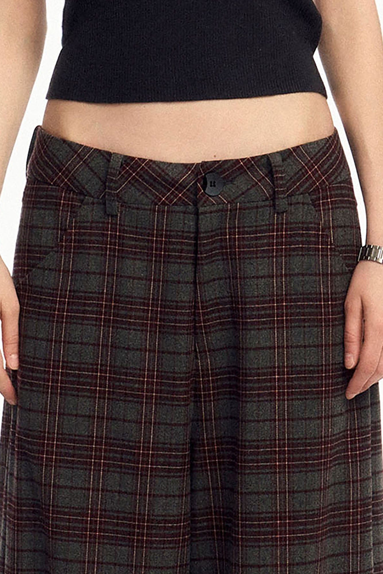 OIPWORD Plaid Fold-Hem Trousers