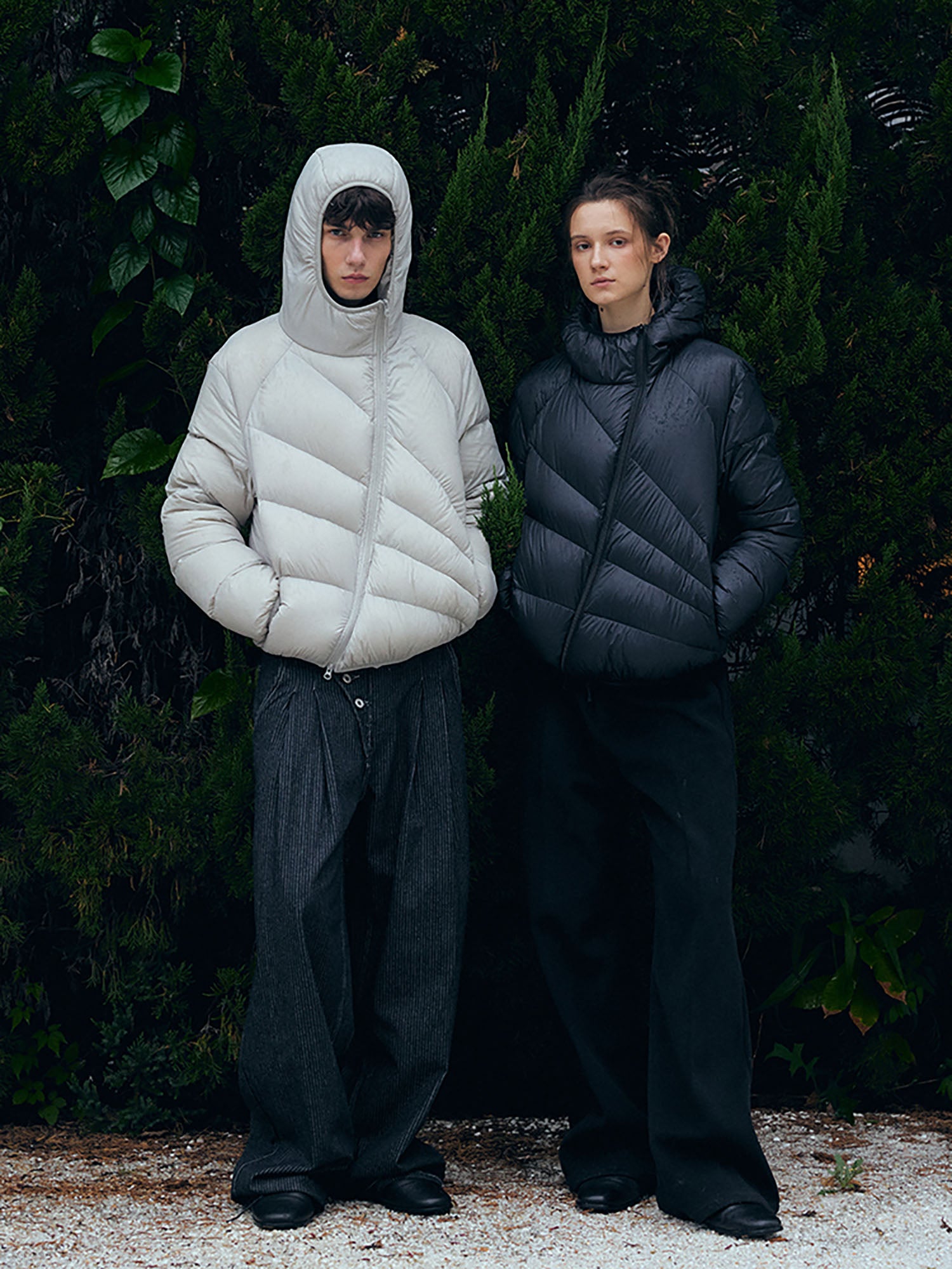KREATE Asymmetrical Quilted Hooded Down Jacket