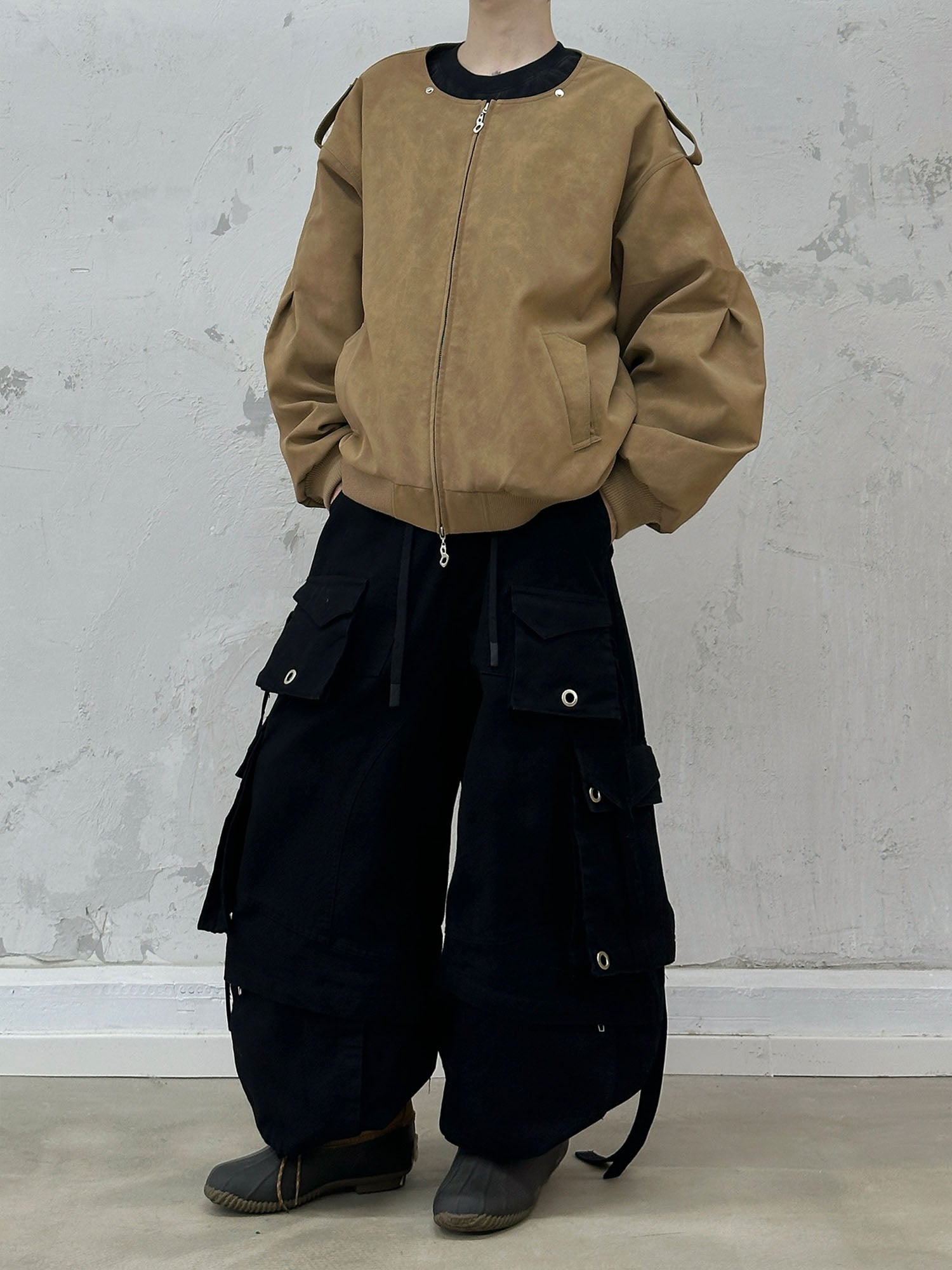 RELABEL Detachable Plush Scarf Hooded Suede Jacket Brown, premium urban and streetwear designers apparel on PROJECTISR.com, RELABEL