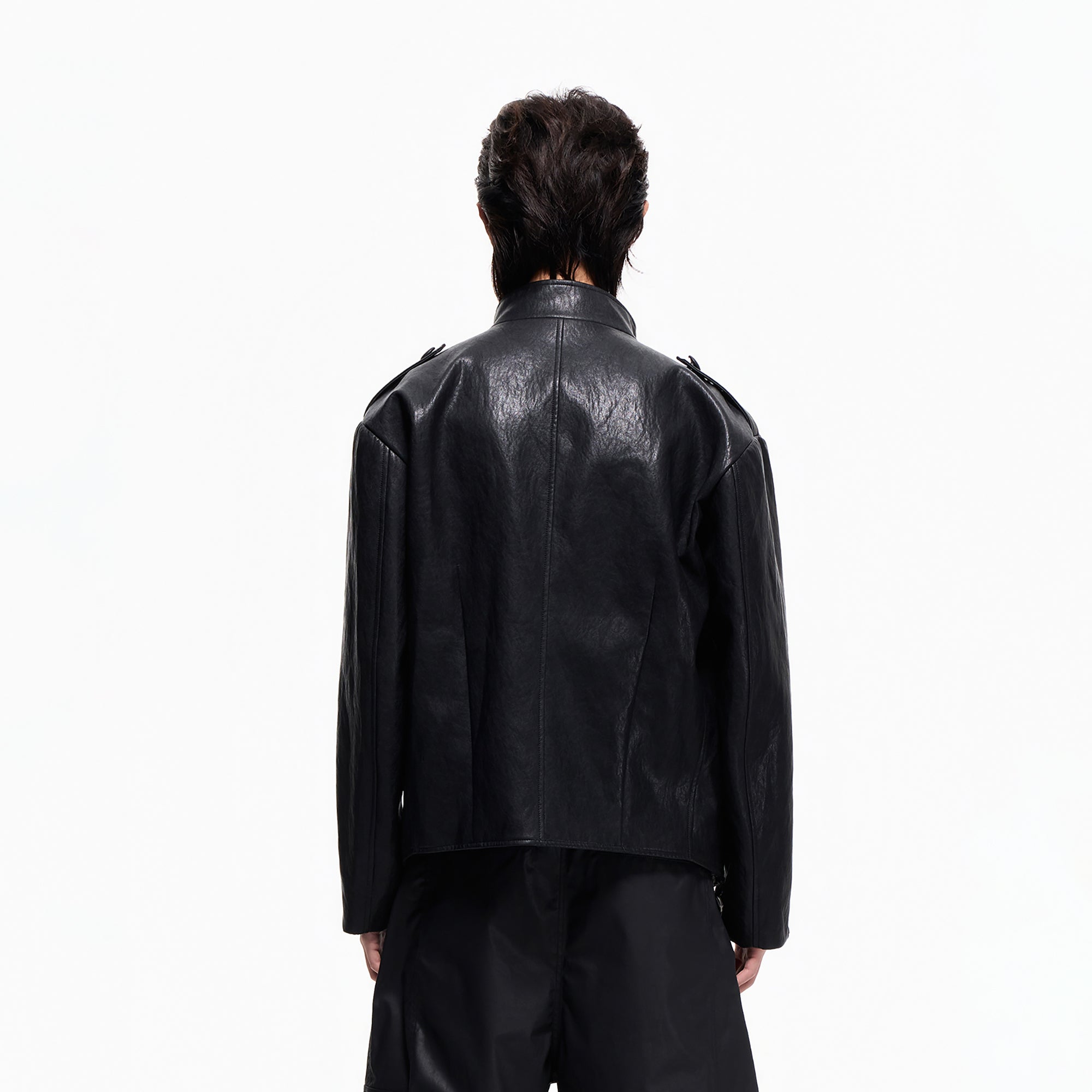 2000RSK Napoleon-Button Faux Leather Knight Jacket