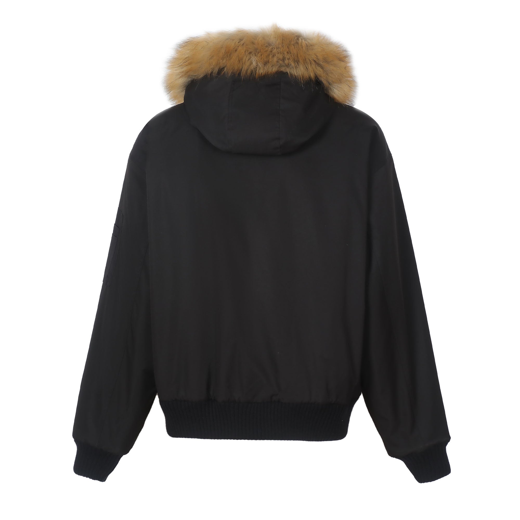 MAKEMORE Detachable Faux Fur Trim Satin Bomber Jacket