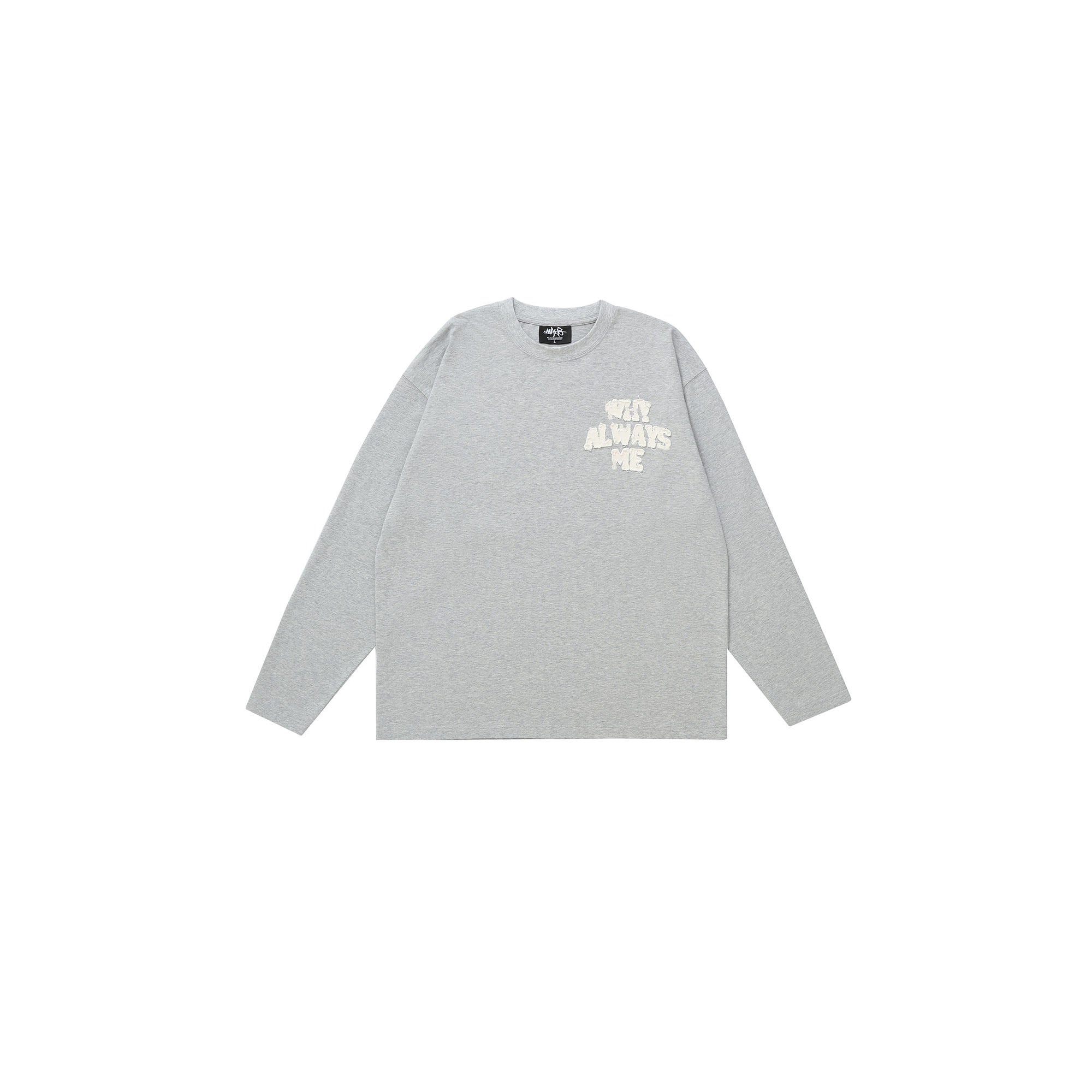 MAKEMORE Text Graphic Patch Long-Sleeve Tee, premium urban and streetwear designers apparel on PROJECTISR.com, MAKEMORE