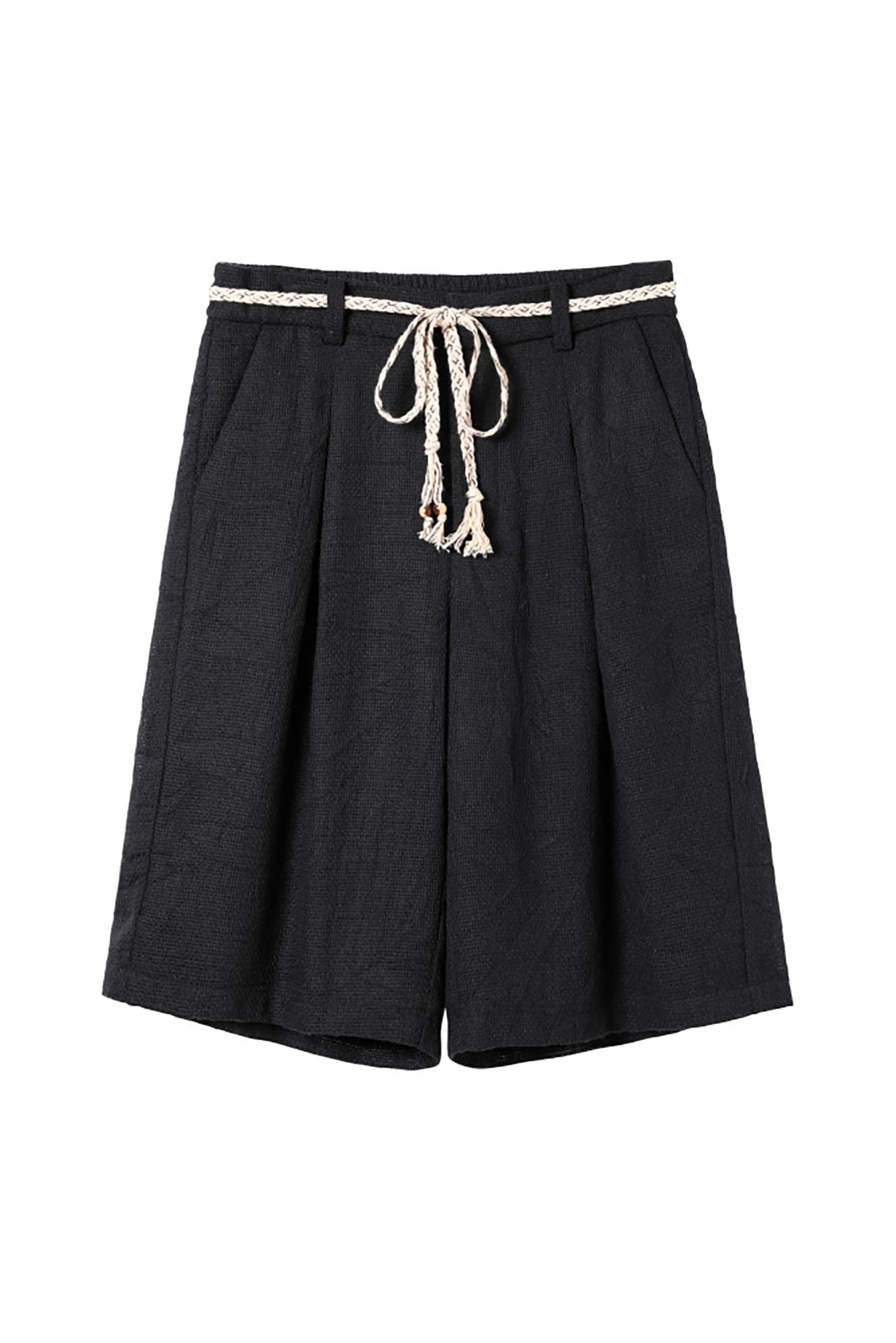 ALVNG AR ANTS Textured Mesh Pleated Braided Tassel Belt Shorts, premium urban and streetwear designers apparel on PROJECTISR.com, ALVNG AR ANTS