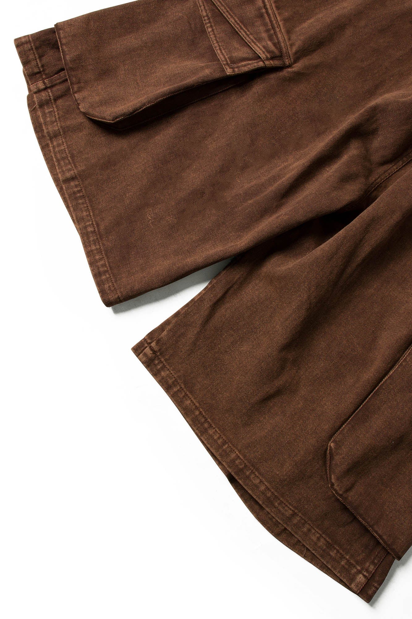 RELABEL Detachable Scarf Washed Multi-Pocket Wide-Leg Shorts Brown, premium urban and streetwear designers apparel on PROJECTISR.com, RELABEL