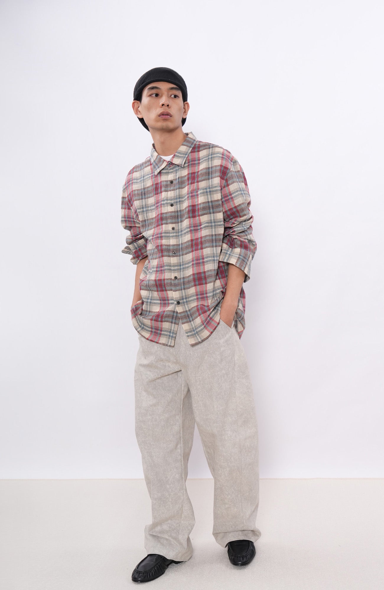 7440 37 1 Retro Linen-Blend Plaid Overshirt, premium urban and streetwear designers apparel on PROJECTISR.com, 7440 37 1