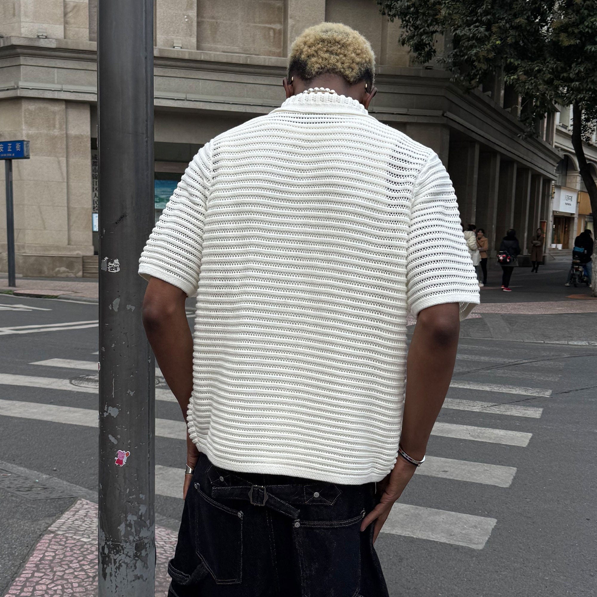 STEEPC Hollow-Out Knit Polo Half Shirt, premium urban and streetwear designers apparel on PROJECTISR.com, STEEPC