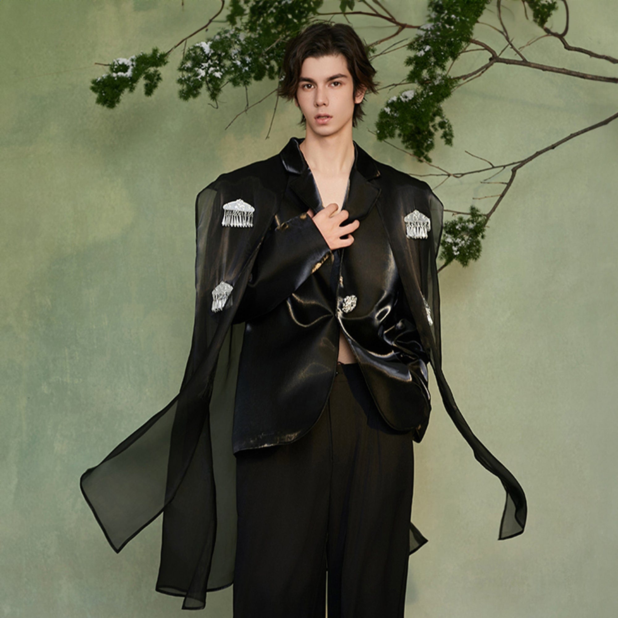 JIECHI Sheer Tassel Layered Tribal Blazer, premium urban and streetwear designers apparel on PROJECTISR.com, JIECHI