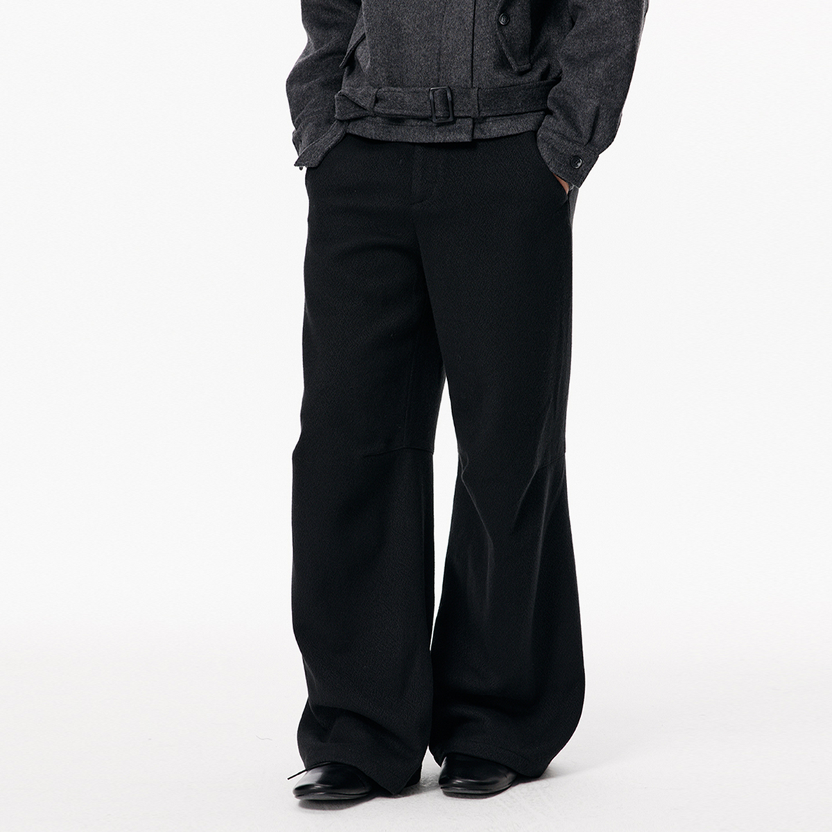KREATE Curved Wide-Leg Wool-Blend Trousers