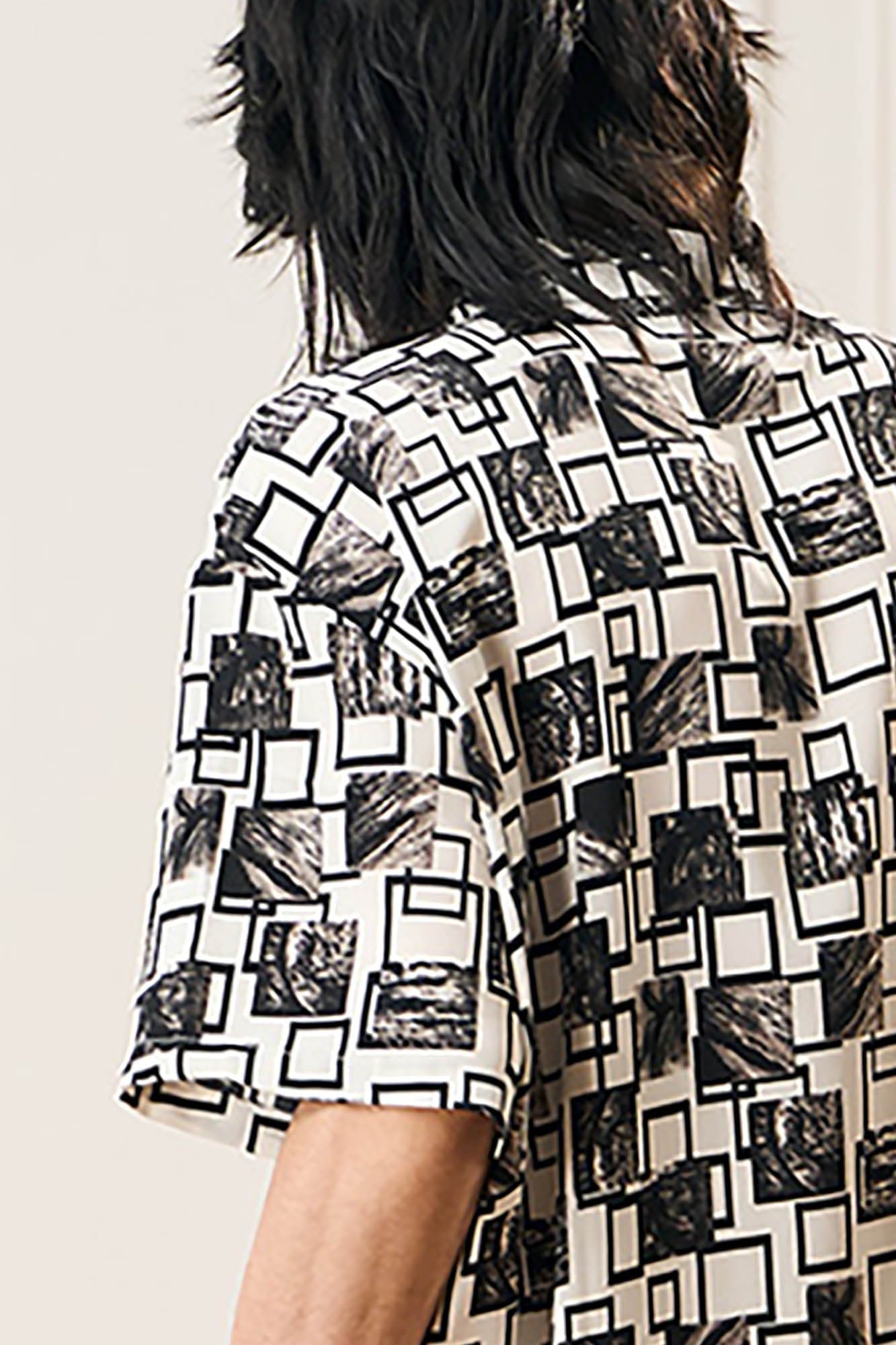 EPIC POETRY Monochrome Collage Grid Cuban Half Shirt, premium urban and streetwear designers apparel on PROJECTISR.com, EPIC POETRY
