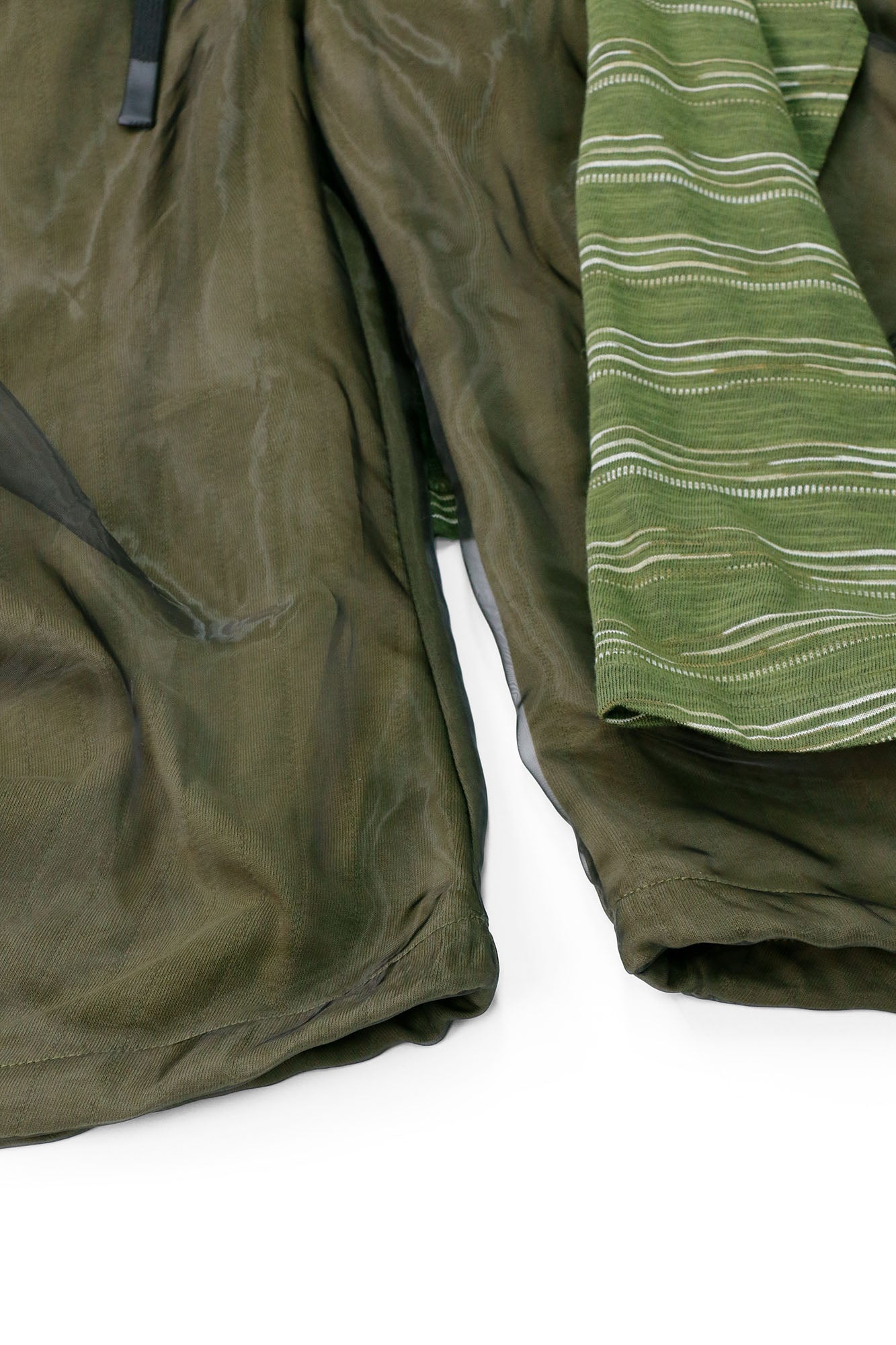 RELABEL Detachable Striped Drape Ruched Oversized Shorts Green, premium urban and streetwear designers apparel on PROJECTISR.com, RELABEL