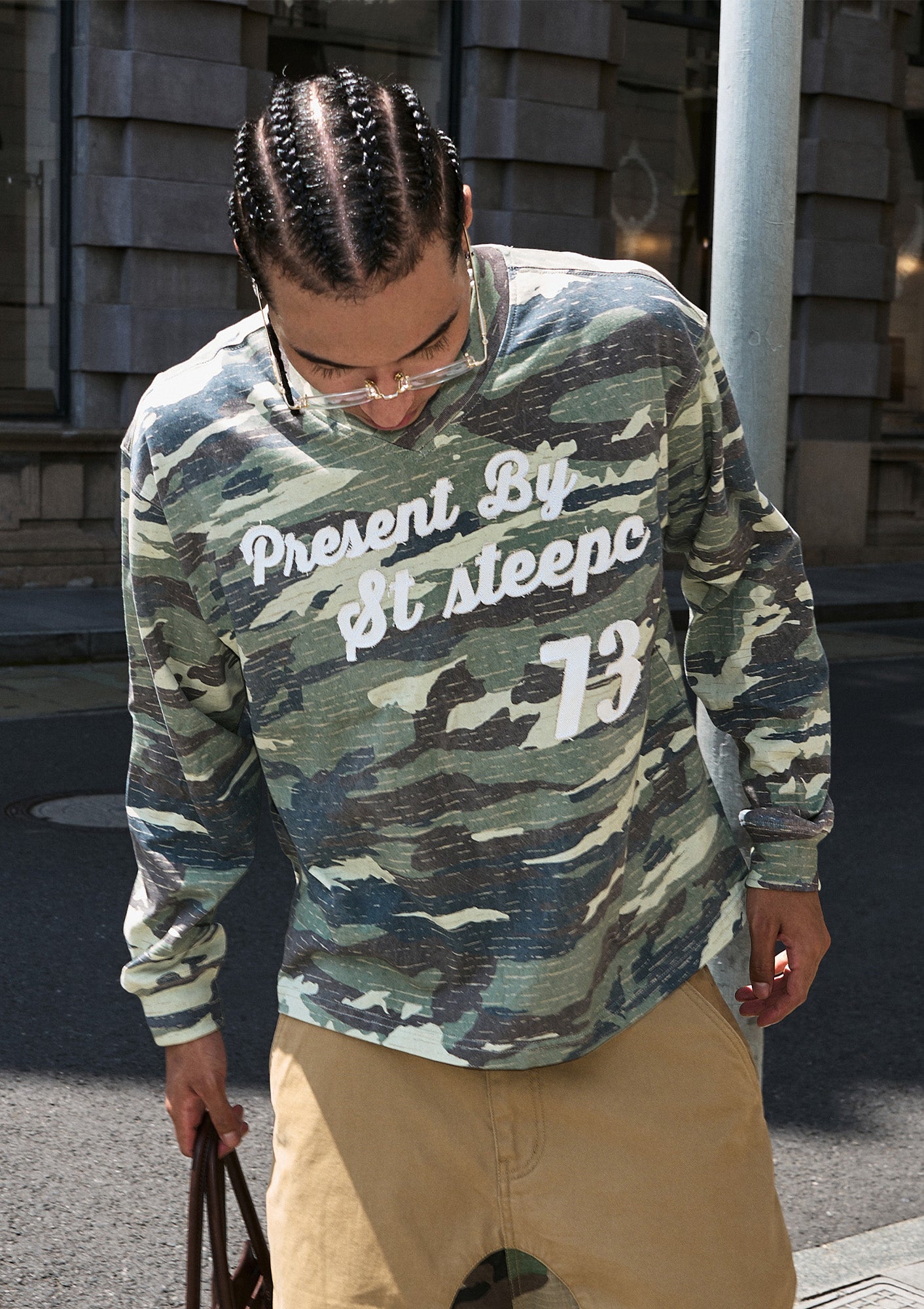 STEEPC No.73 Patch Washed Camo Long-Sleeve Tee, premium urban and streetwear designers apparel on PROJECTISR.com, STEEPC