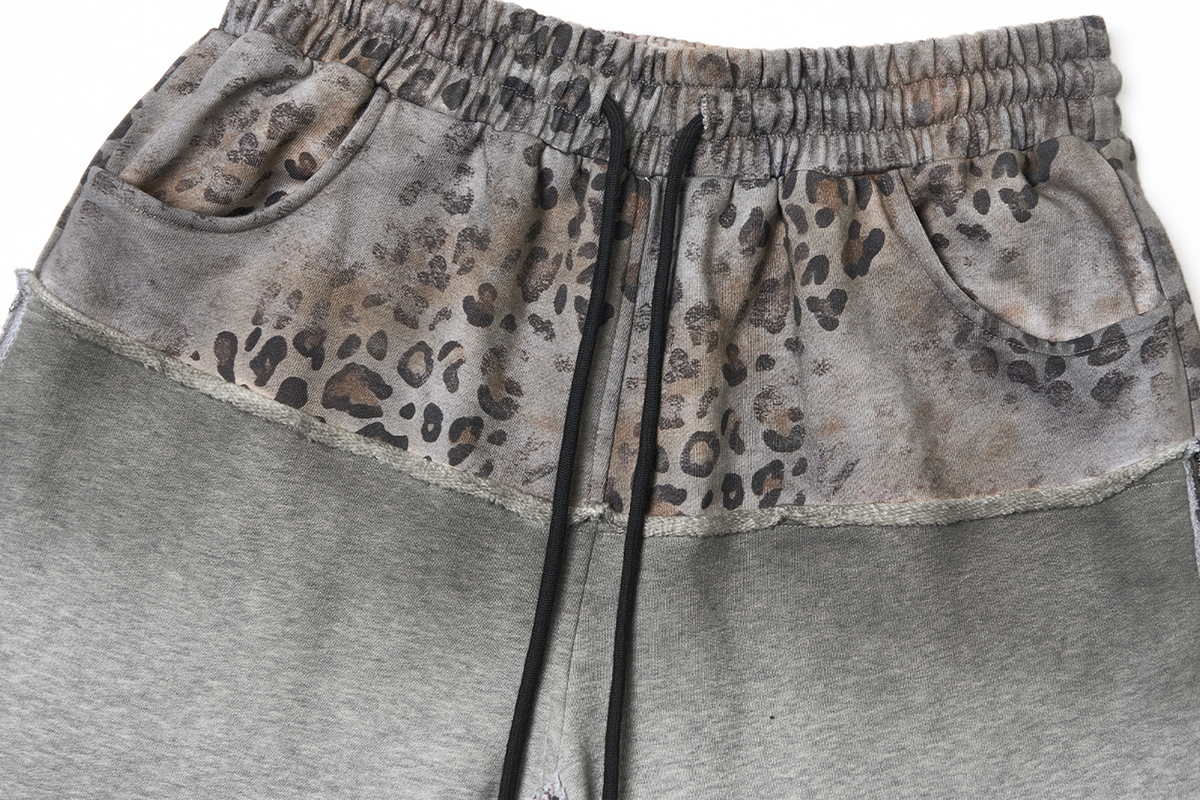 SAXGENWON Leopard Layered Frayed Paint-Splattered Sweatpants