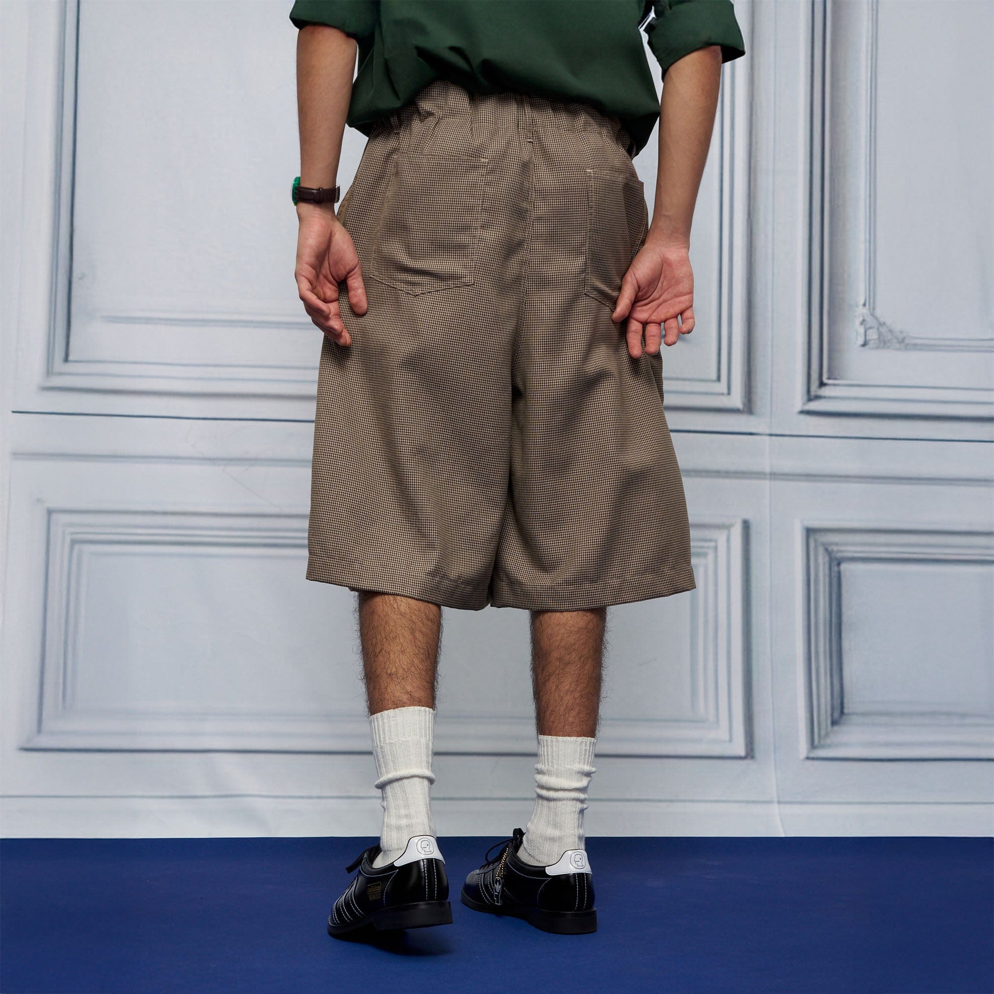 UNLIMITED MOTE Pleated Wide-Leg Drawstring Shorts Houndstooth, premium urban and streetwear designers apparel on PROJECTISR.com, UNLIMITED MOTE