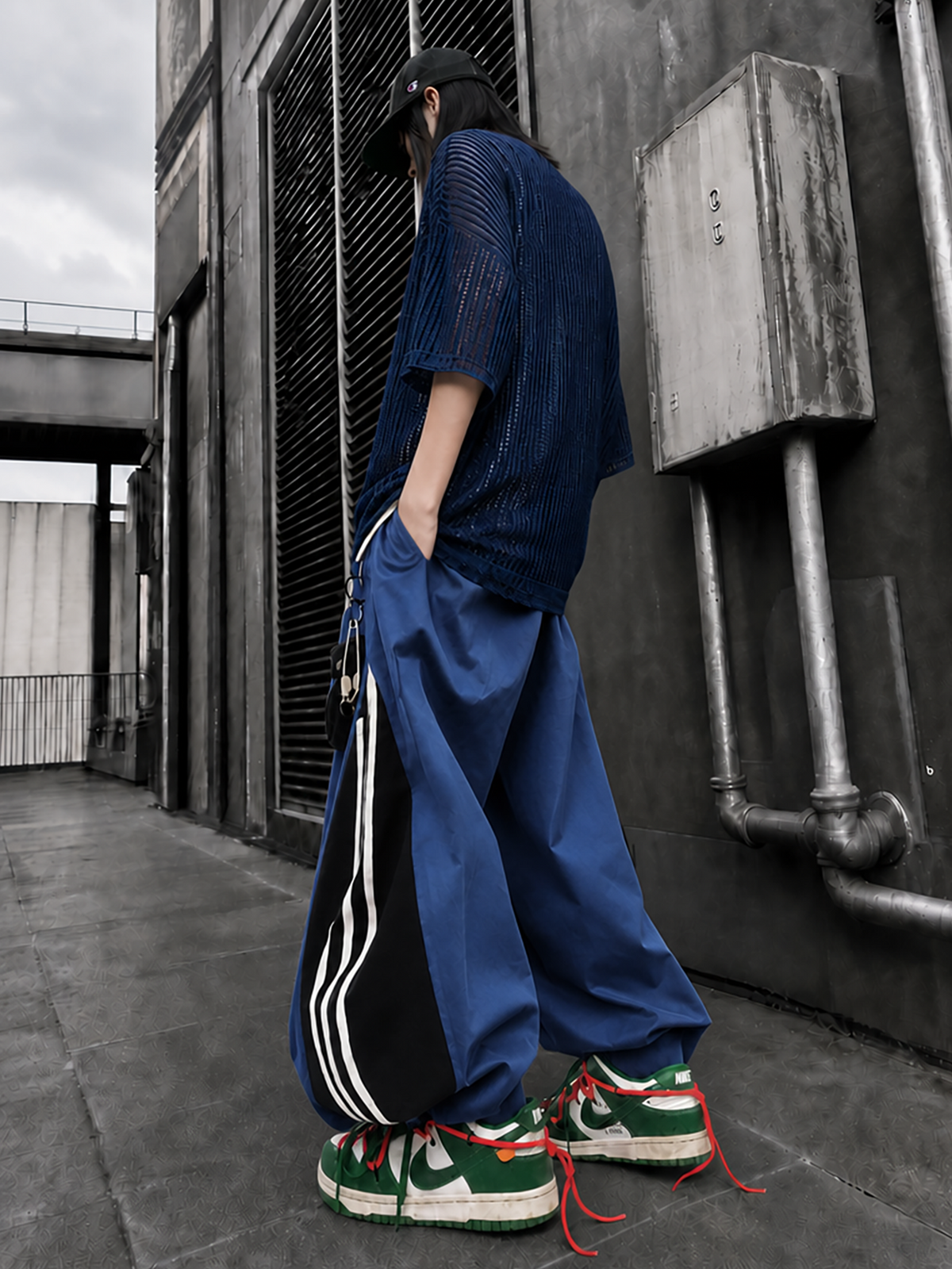 UUCSCC Striped Spliced Wide-Leg Drawstring Track Pants