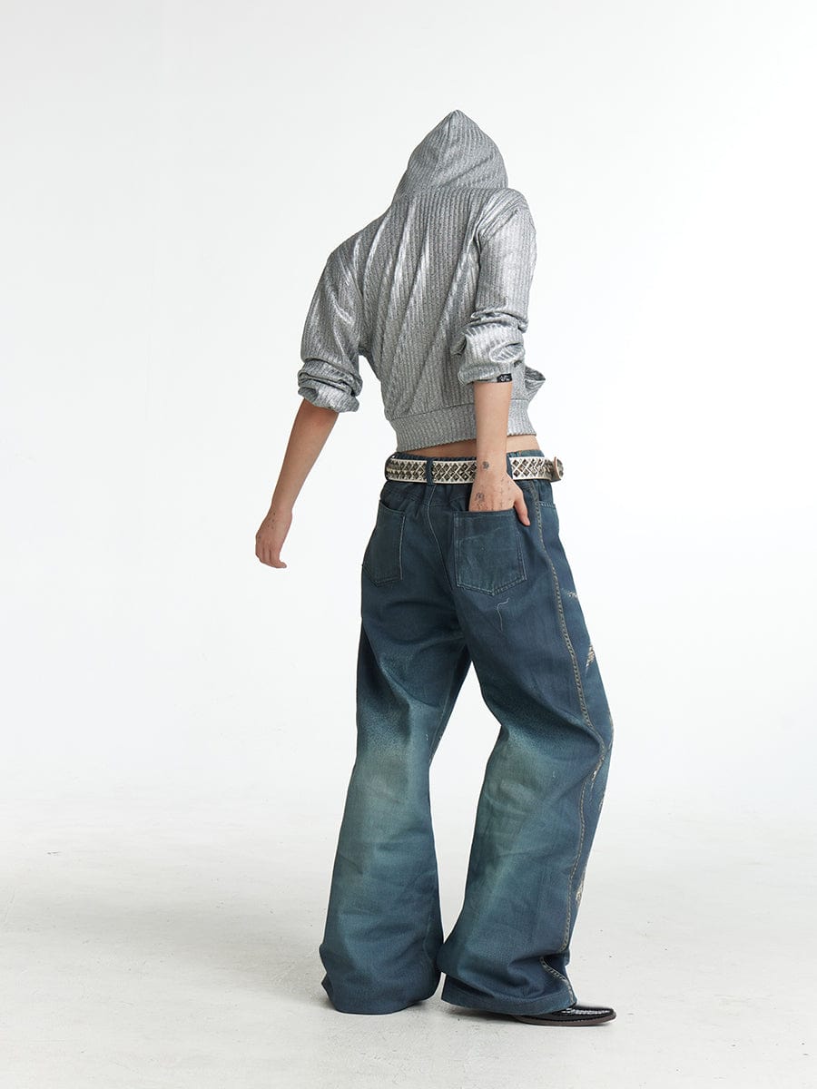 DND4DES Leopard Wings Embroidered Wide-Leg Jeans, premium urban and streetwear designers apparel on PROJECTISR.com, DND4DES