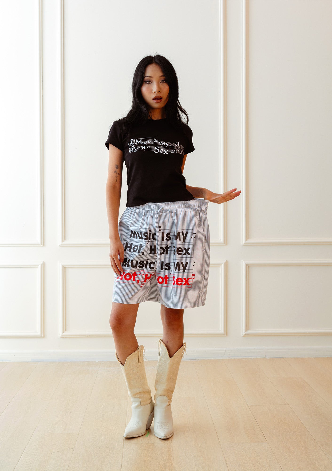 KADAKADA Stripe Slogan Graphic Lounge Shorts, premium urban and streetwear designers apparel on PROJECTISR.com, KADAKADA