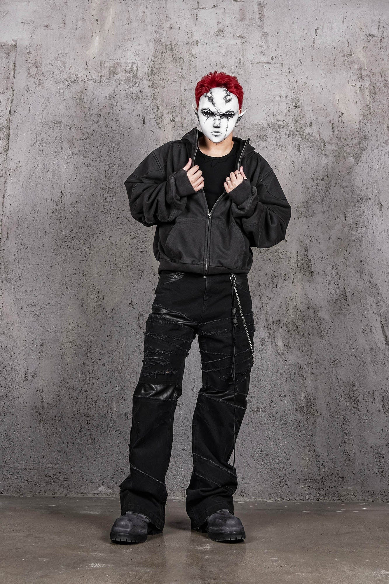 UNDERWATER Distressed Spliced Fallen Armor Zip-Up Hoodie, premium urban and streetwear designers apparel on PROJECTISR.com, UNDERWATER