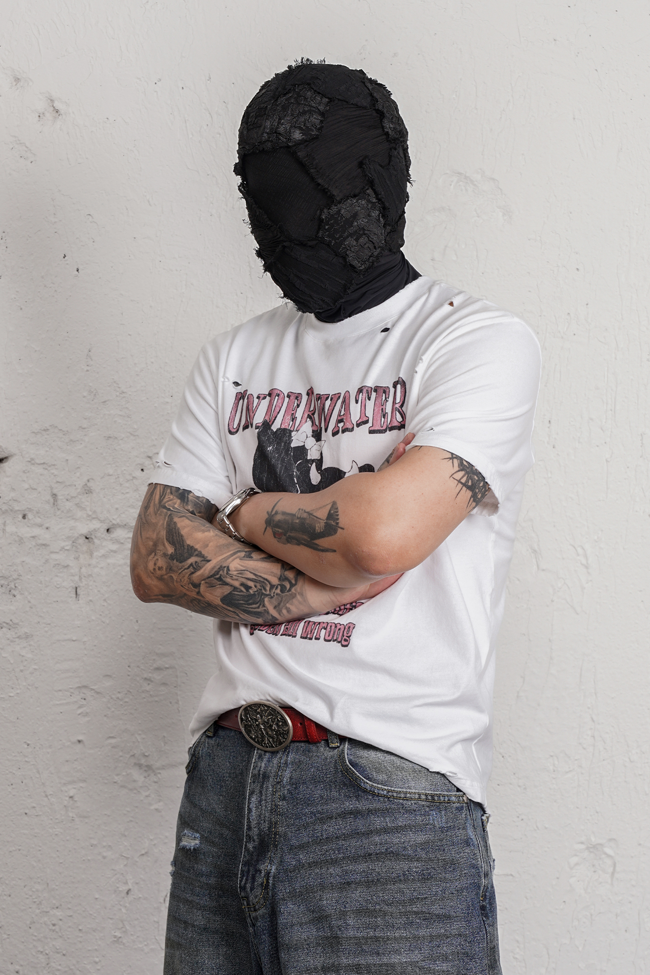 UNDERWATER Distressed Black Cat Graphic T-Shirt, premium urban and streetwear designers apparel on PROJECTISR.com, UNDERWATER
