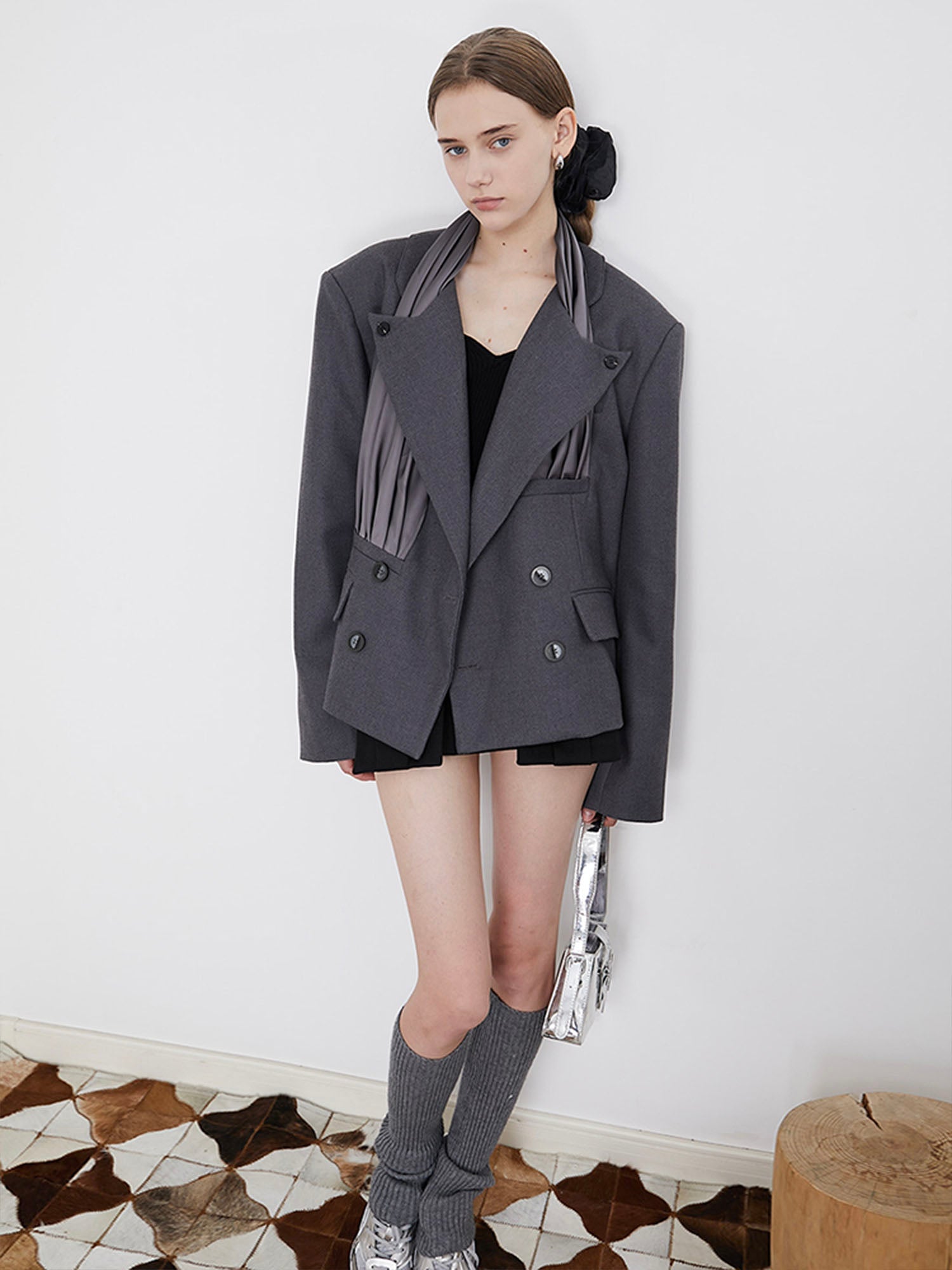 ASSEEN Pleated Panel Double-Breasted Blazer, premium urban and streetwear designers apparel on PROJECTISR.com, ASSEEN