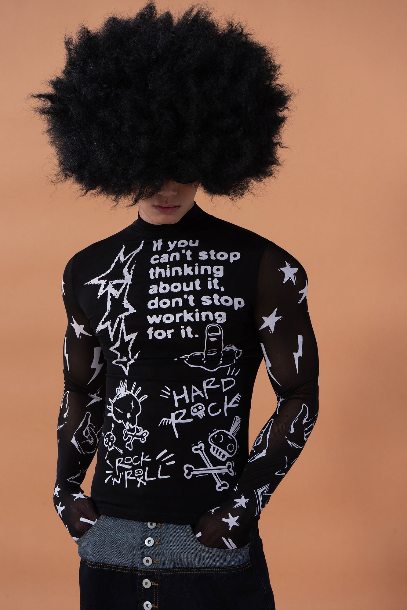 CLP Full-Print Graffiti Mesh Long-Sleeve Tee, premium urban and streetwear designers apparel on PROJECTISR.com, CLP