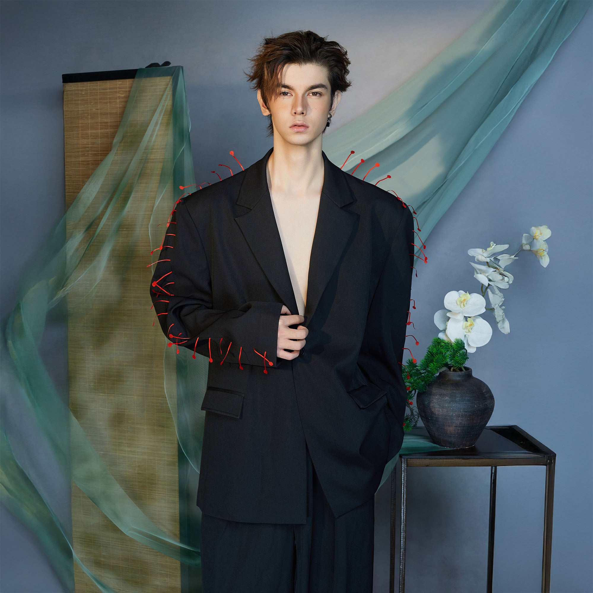 JIECHI Spiked Embellished Oversized Blazer, premium urban and streetwear designers apparel on PROJECTISR.com, JIECHI