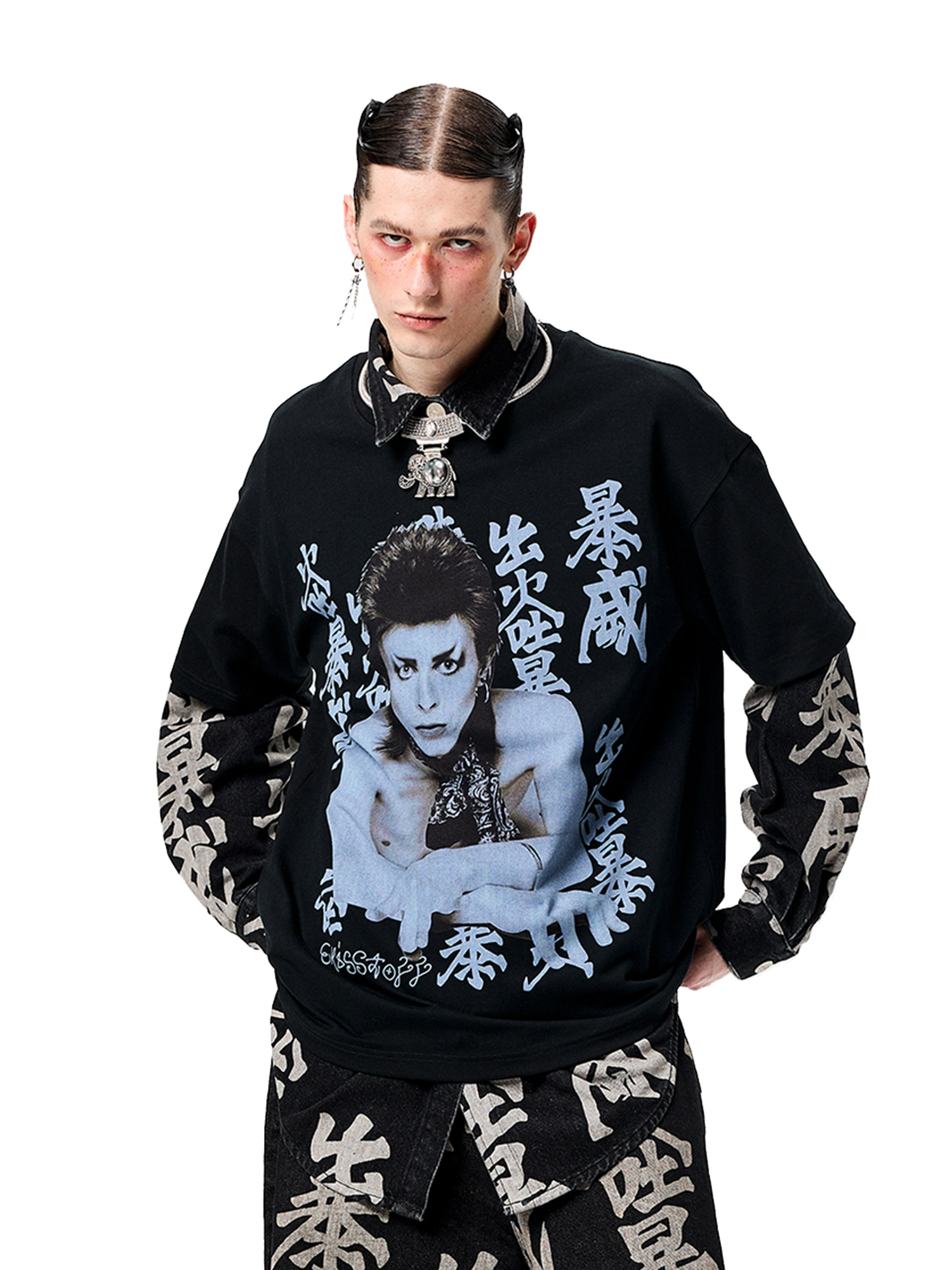 ERISSTOFF Retro David Bowie Portrait Graphic Oversized T-Shirt