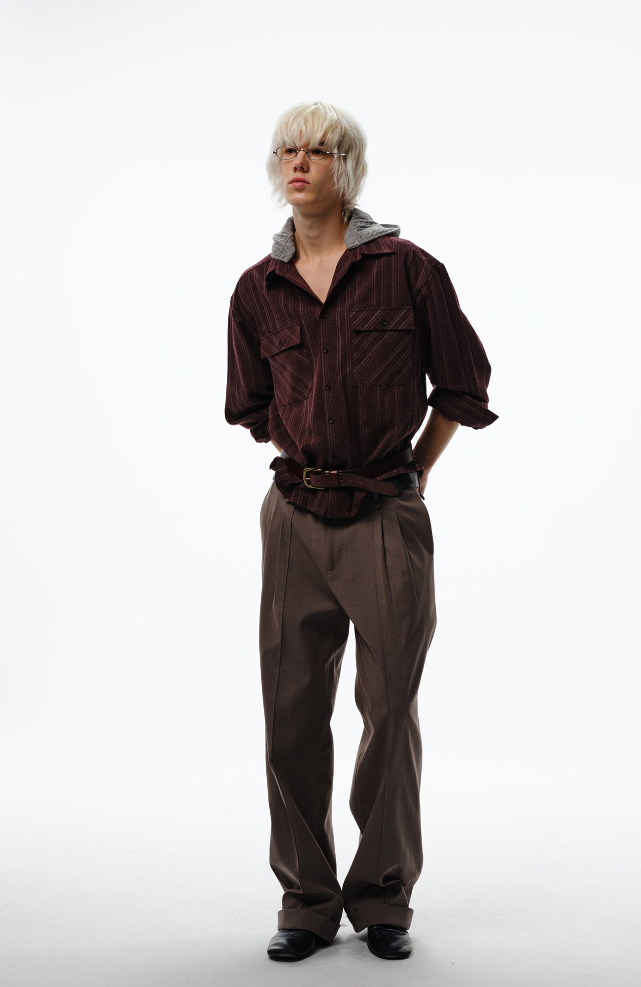 TRECLUB Retro Faux-Layer Hooded Button-Up Shirt, premium urban and streetwear designers apparel on PROJECTISR.com, TRECLUB