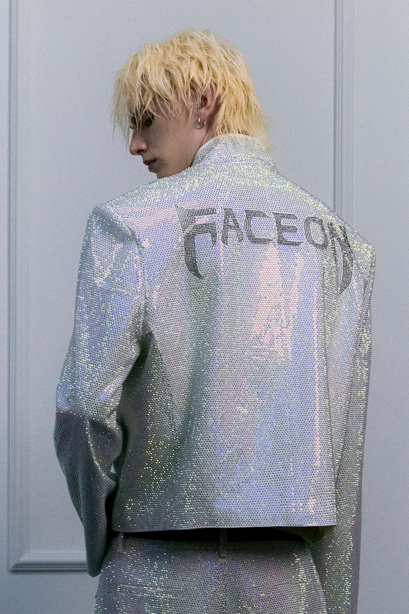 FACEONLAB Iridescent Diamond Mandarin Collar Jacket, premium urban and streetwear designers apparel on PROJECTISR.com, FACEONLAB