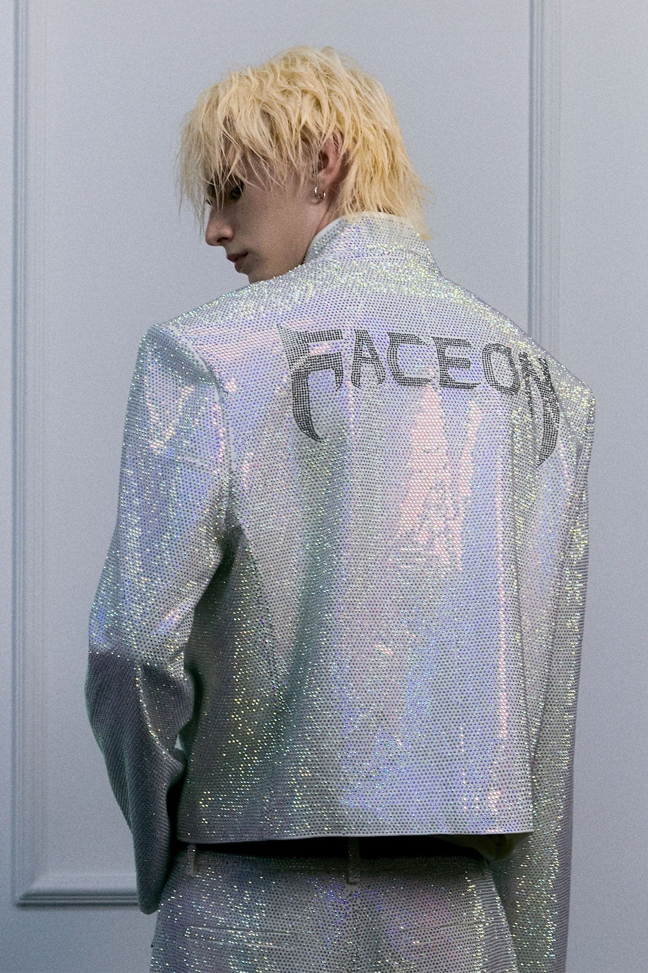 FACEONLAB Iridescent Diamond Mandarin Collar Jacket, premium urban and streetwear designers apparel on PROJECTISR.com, FACEONLAB