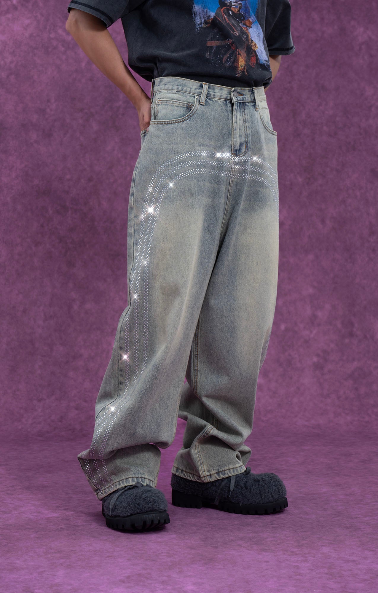 CLP Diamond Arc Washed Wide-Leg Jeans, premium urban and streetwear designers apparel on PROJECTISR.com, CLP